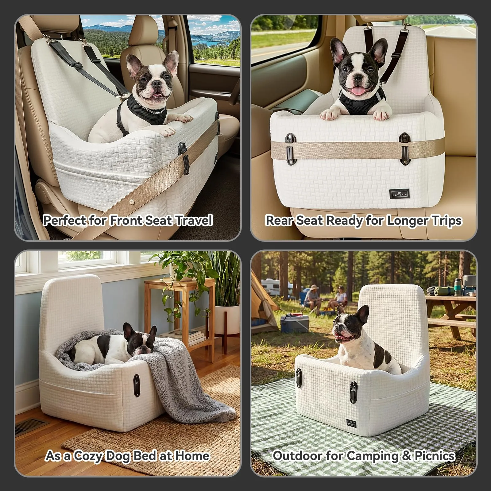 PETSFIT Seggiolino Auto per Cani di Taglia Piccola/Media fino a 15 kg – Sistema di Sicurezza Brevettato, Rialzo con Memory Foam da 13 cm, Sfoderabile e Lavabile, 2 Tasche Portaoggetti (Beige) - immagine 9