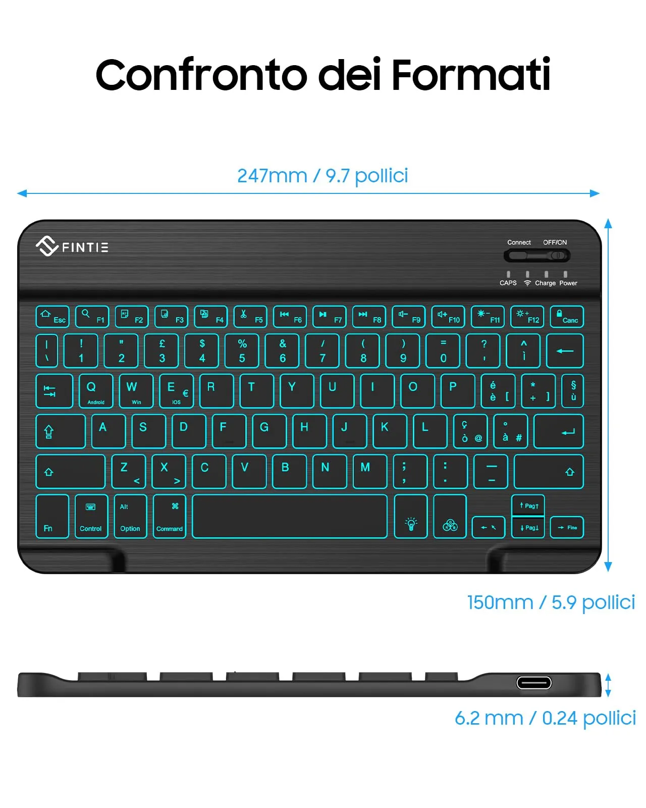 FINTIE 10" Wireless Bluetooth Portatile Tastiera per iPad e Android Tablet - immagine 6