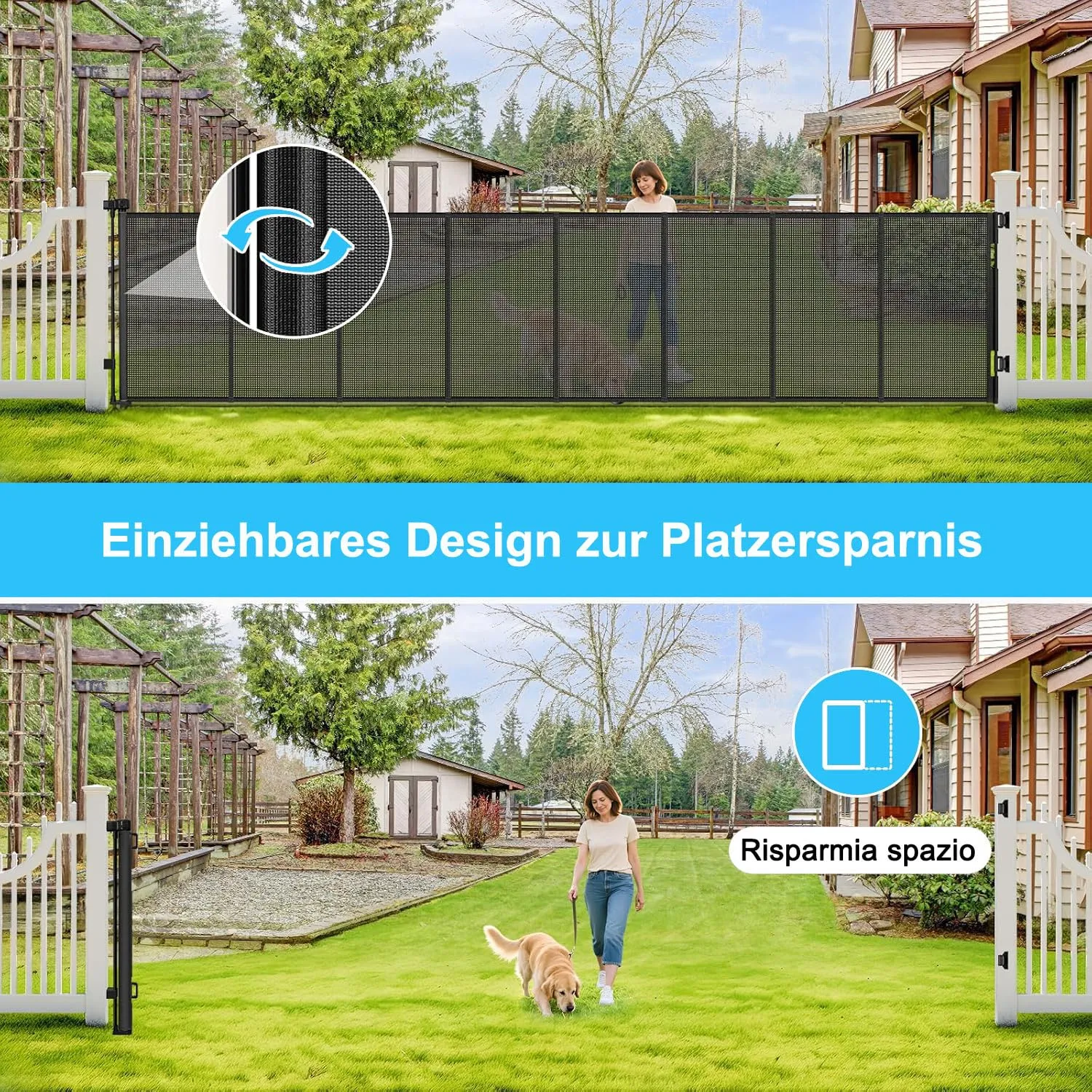 Cancello di sicurezza retrattile extra-largo, 700 cm Porta retrattile e cancellino per bambini e animali domestici, barriera per bambini estensibile, adatto per Scale Interni Esterni Corrido - immagine 5