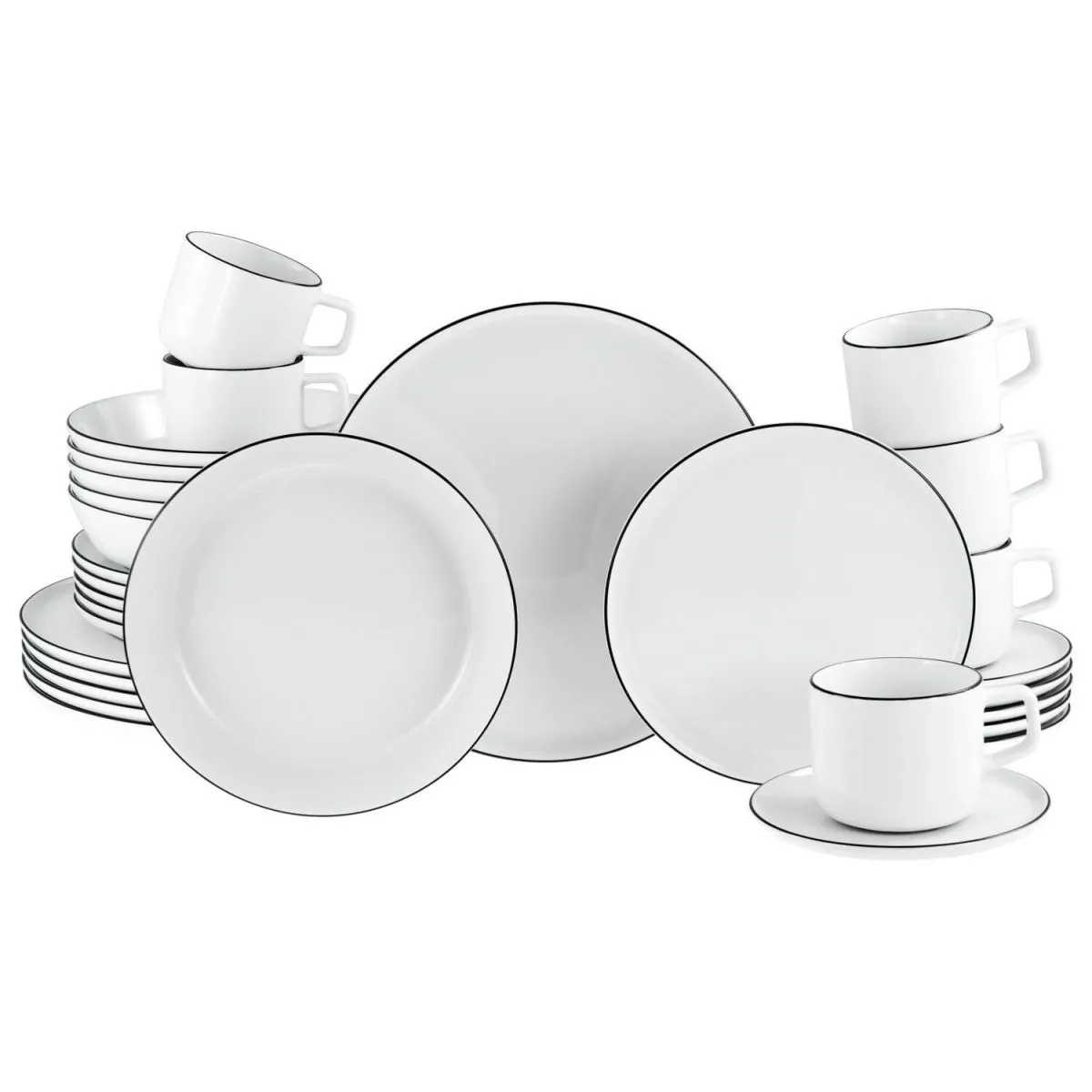 CreaTable Collezione Chef - Servizio combinato da 30 pezzi; bianco/nero - immagine 1