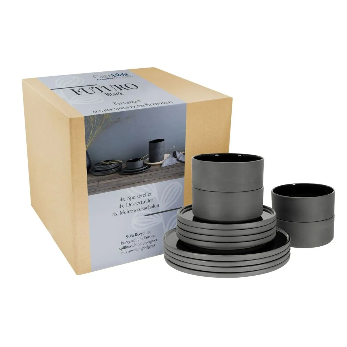 CreaTable Futuro - Set di piatti 12 pezzi; nero - immagine 1