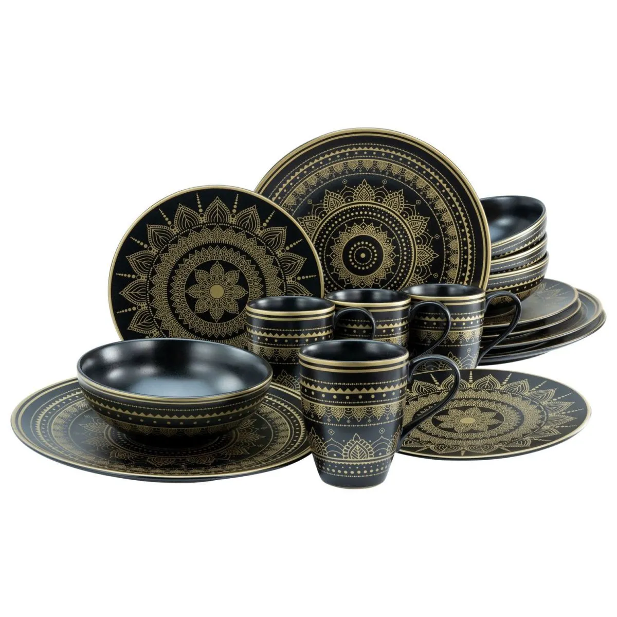 CreaTable Mandala Oro-Nero - servizio da 16 pezzi; oro/nero - immagine 1