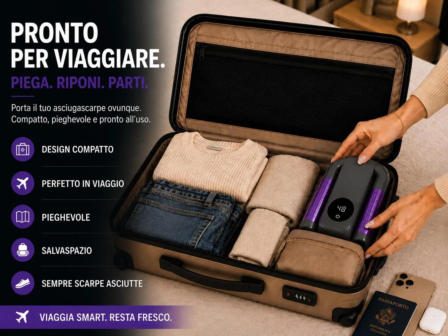 Asciuga Scarpe Elettrico con Timer Regolabile, Aria Calda Costante, Elimina Umidità e Cattivi Odori, Asciugascarpe, Stivali e Scarponi, ideale per Trekking, Calcio, Scii, Tennis, Guantoni e Lavoro - immagine 3