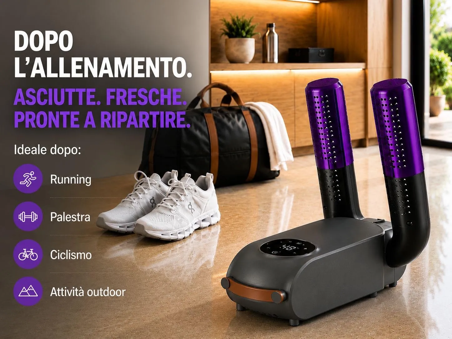 Asciuga Scarpe Elettrico con Timer Regolabile, Aria Calda Costante, Elimina Umidità e Cattivi Odori, Asciugascarpe, Stivali e Scarponi, ideale per Trekking, Calcio, Scii, Tennis, Guantoni e Lavoro - immagine 4