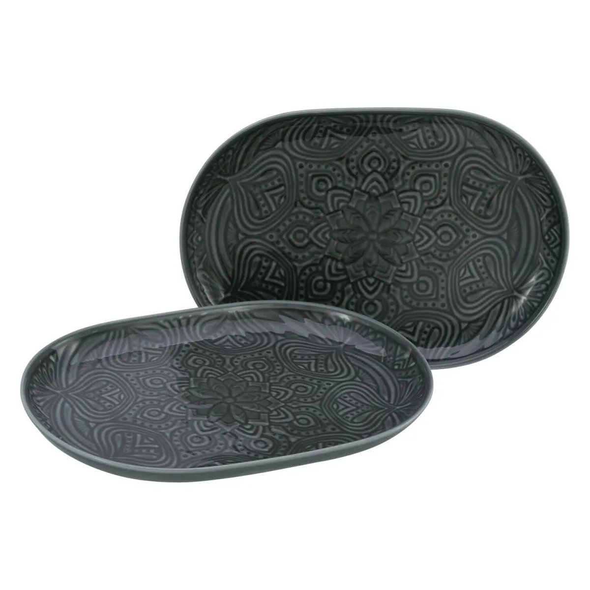 2x CreaTable Orient Mandala Red - Set di 2 piatti; 28x19.5x2.5 cm (LxLxH); grigio pietra; ovale; 2 pz. / Pacco - immagine 1