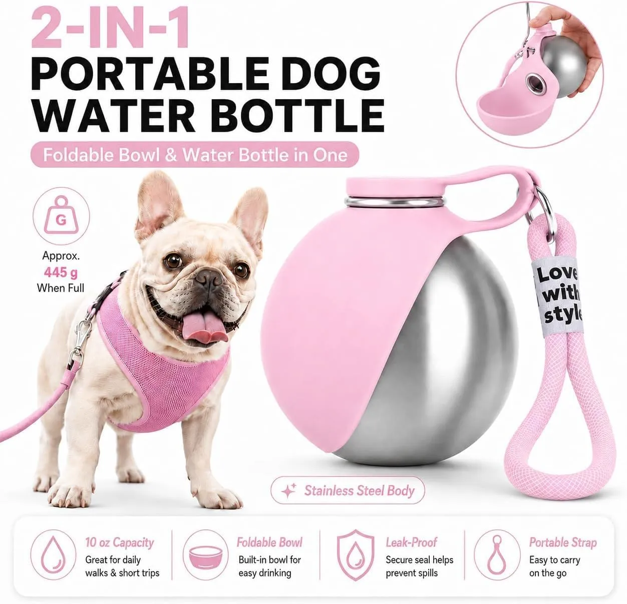 ZUMME Borraccia Cani da Esterno. 304 Acciaio Inox Borraccia per Cani 285ml - immagine 2