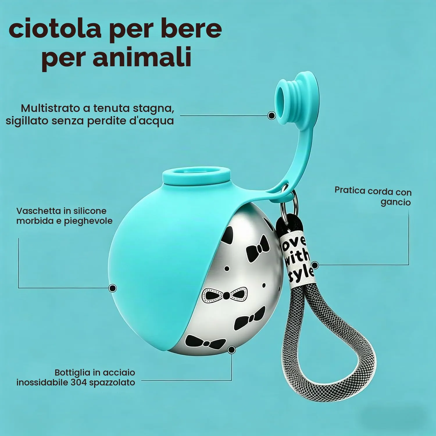 ZUMME Borraccia Cani da Esterno. 304 Acciaio Inox Borraccia per Cani 285ml - immagine 7