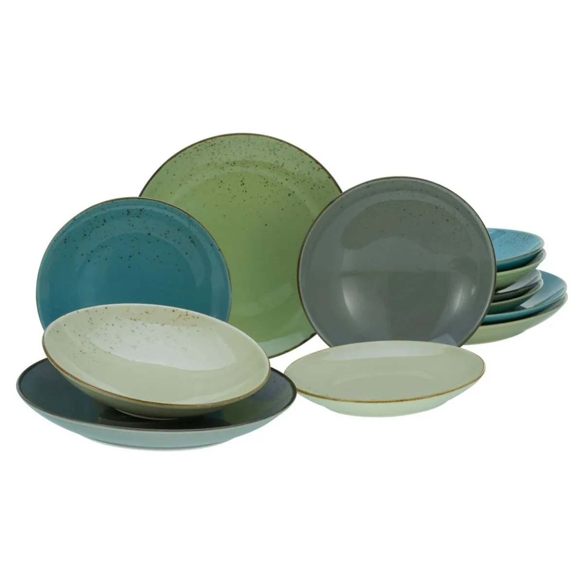 CreaTable Collezione Natura - Set di piatti da 12 pezzi; verde oliva/verde/petrolio/beige - immagine 1