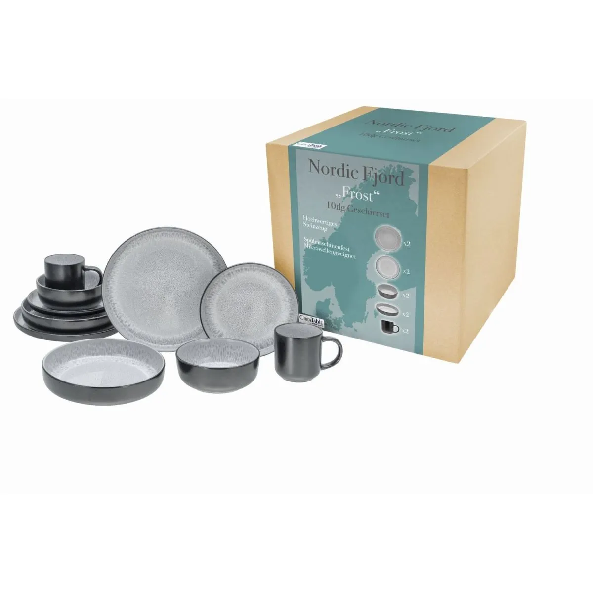 CreaTable Nordic Fjord - Servizio da tavola da 10 pezzi; grigio - immagine 1