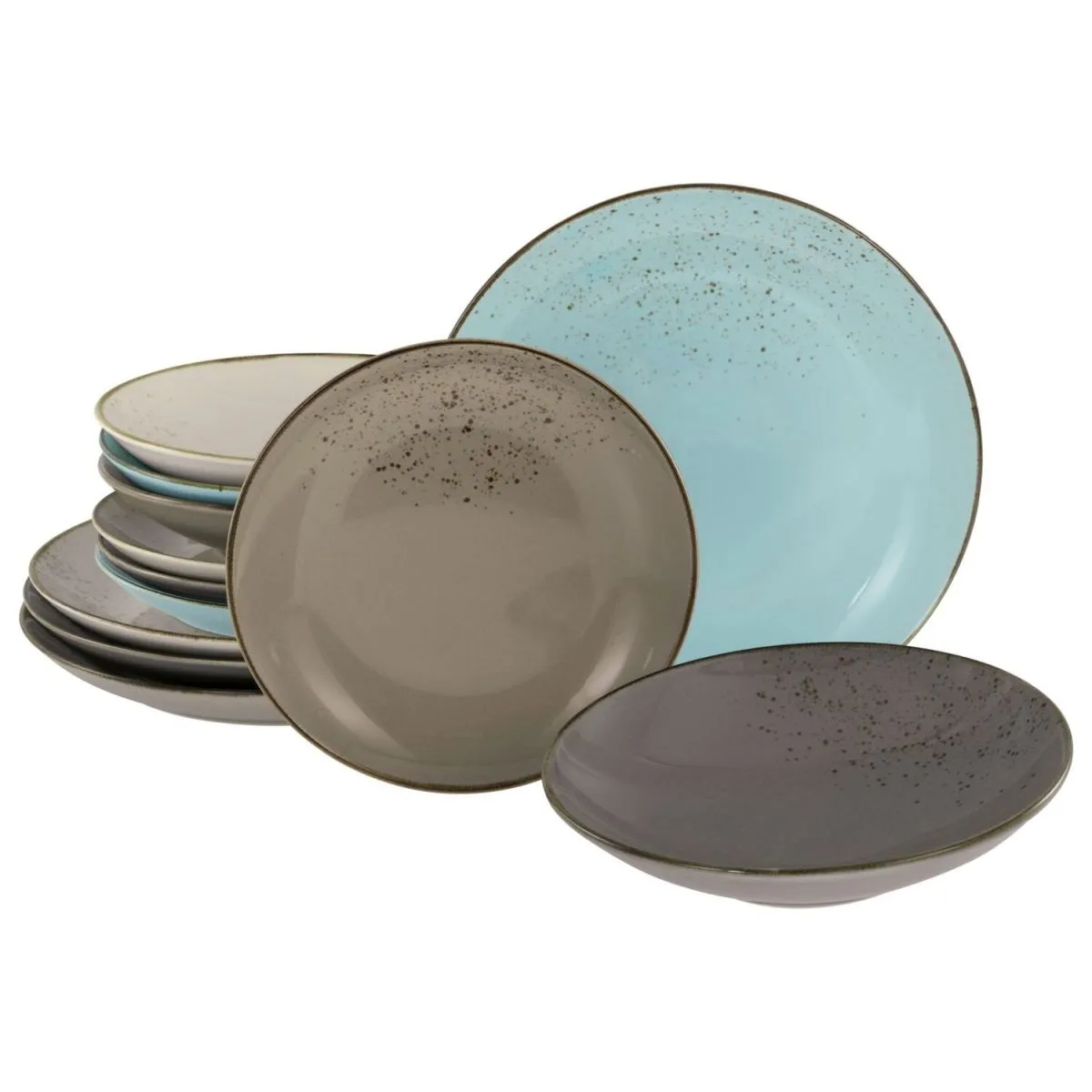 CreaTable Collezione Natura - Set di piatti da 12 pezzi; beige/grigio/blu chiaro - immagine 1