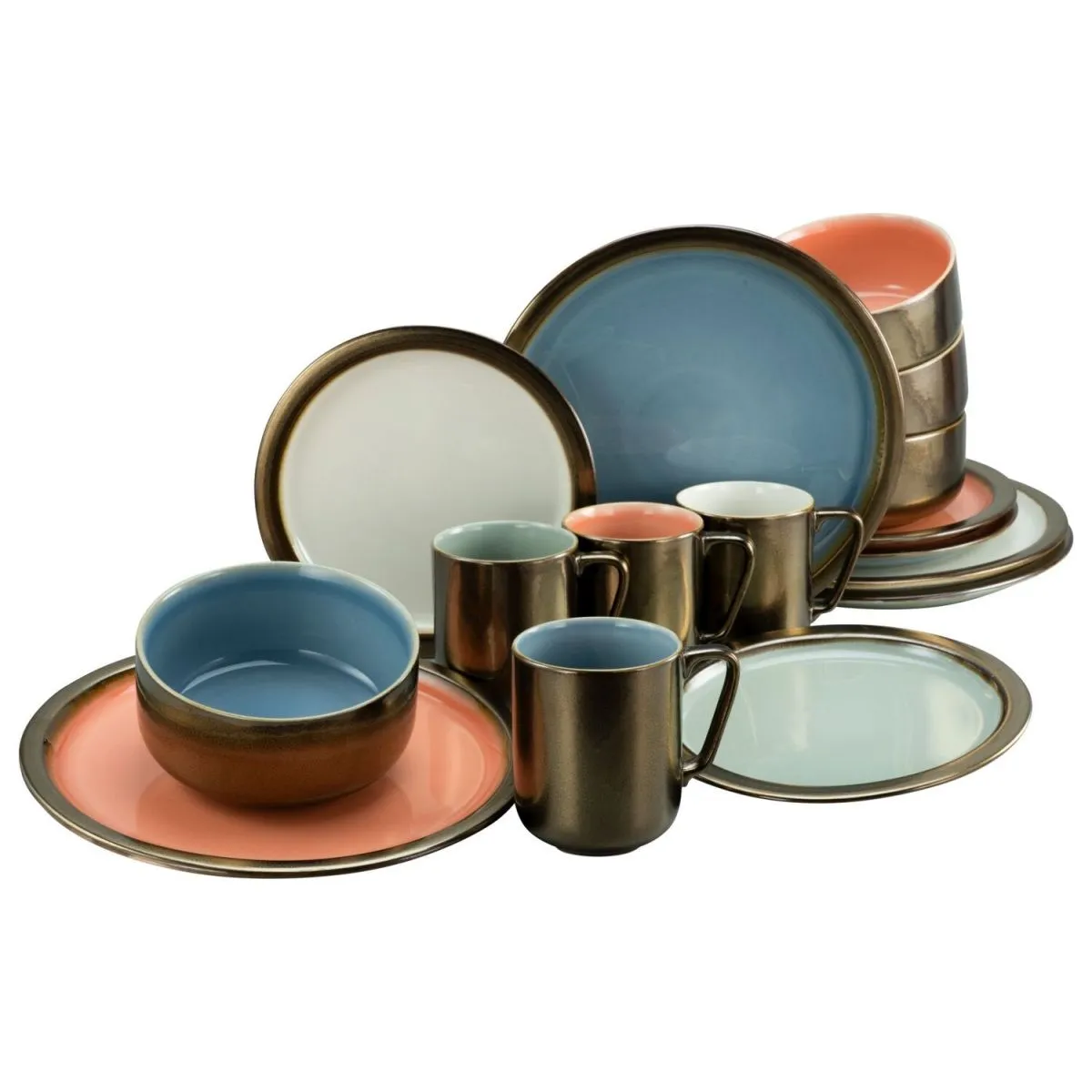 CreaTable Pastello rustico - Servizio combinato da 16 pezzi; rosso/giallo/blu/verde - immagine 1