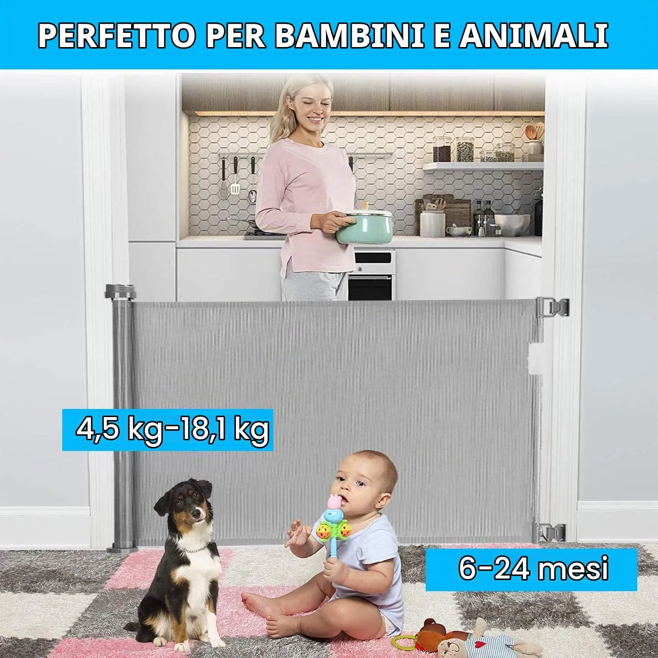 Cancelletto estensibile per scale, 0-150 cm Porta retrattile e cancelletto per bambini e animali domestici, barriera per bambini estensibile, adatto per Scale Interni Esterni Corrido (Grigio) - immagine 4