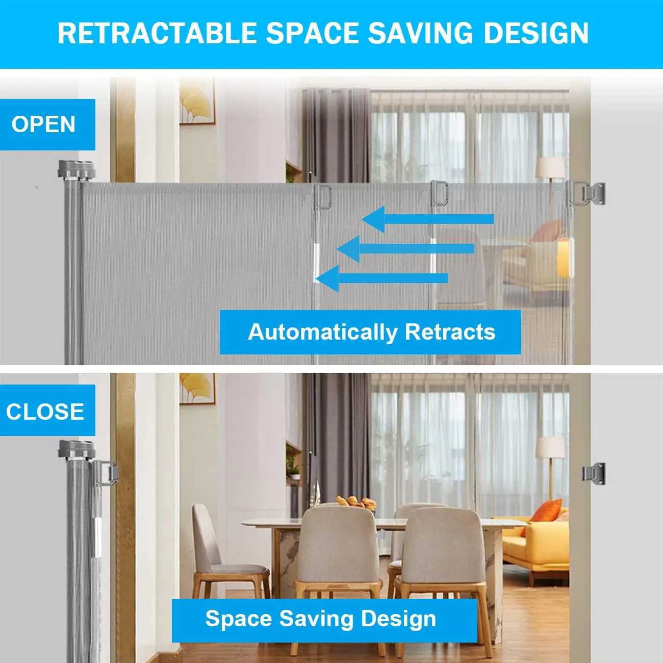 Cancelletto estensibile per scale, 0-150 cm Porta retrattile e cancelletto per bambini e animali domestici, barriera per bambini estensibile, adatto per Scale Interni Esterni Corrido (Grigio) - immagine 5
