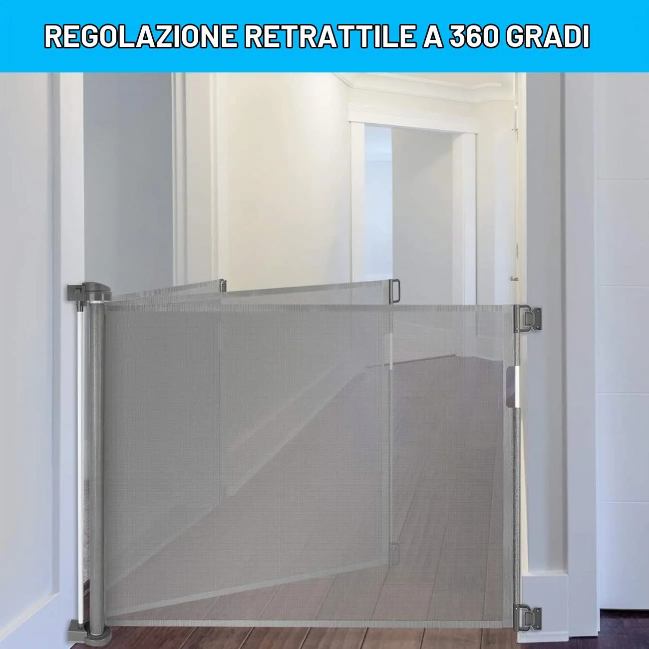 Cancelletto estensibile per scale, 0-150 cm Porta retrattile e cancelletto per bambini e animali domestici, barriera per bambini estensibile, adatto per Scale Interni Esterni Corrido (Grigio) - immagine 6