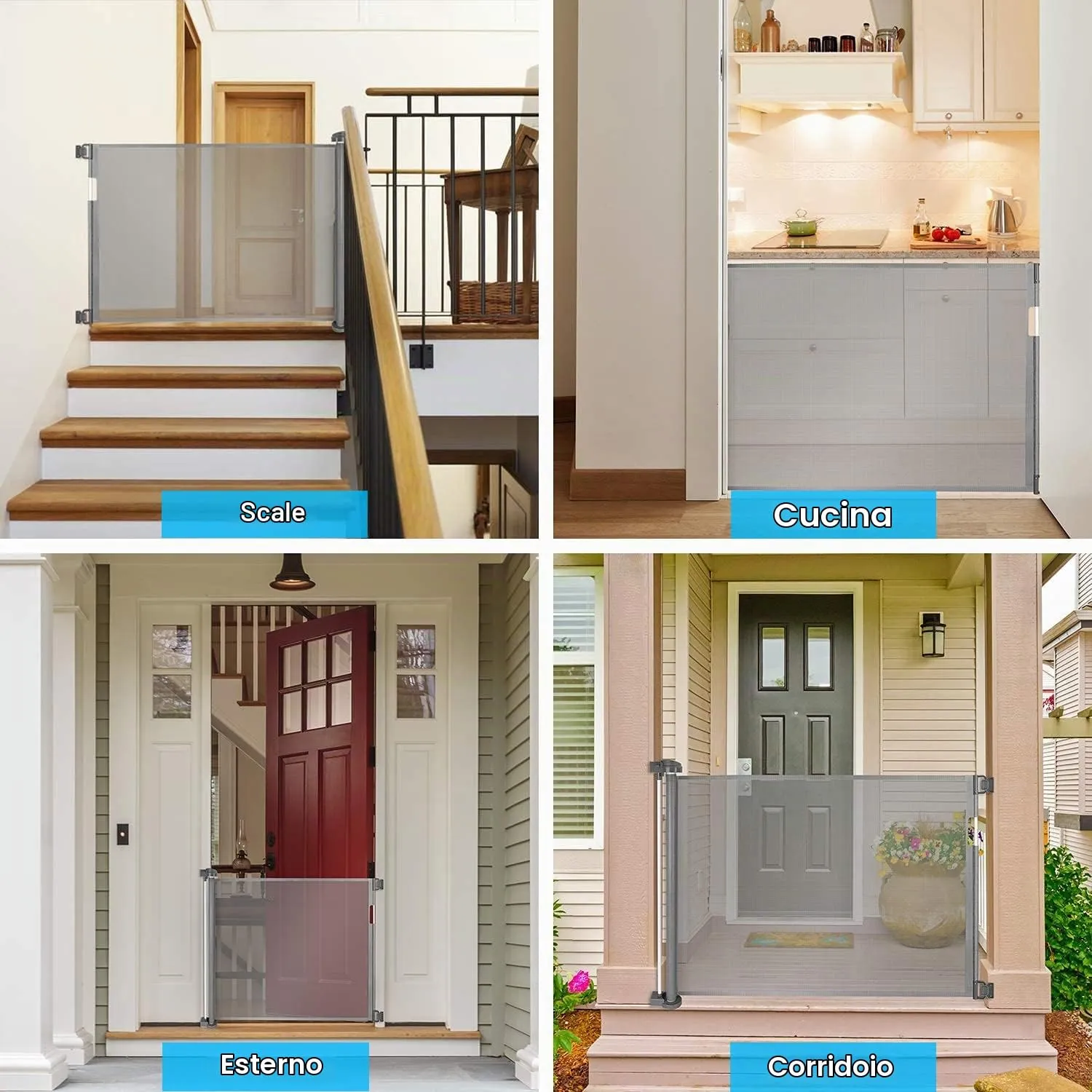 Cancelletto estensibile per scale, 0-150 cm Porta retrattile e cancelletto per bambini e animali domestici, barriera per bambini estensibile, adatto per Scale Interni Esterni Corrido (Grigio) - immagine 7
