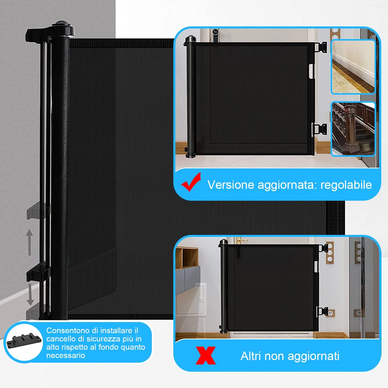 Cancelletto estensibile per scale, 0-150 cm Porta retrattile e cancelletto per bambini e animali domestici, barriera per bambini estensibile, adatto per Scale Interni Esterni Corrido - immagine 4