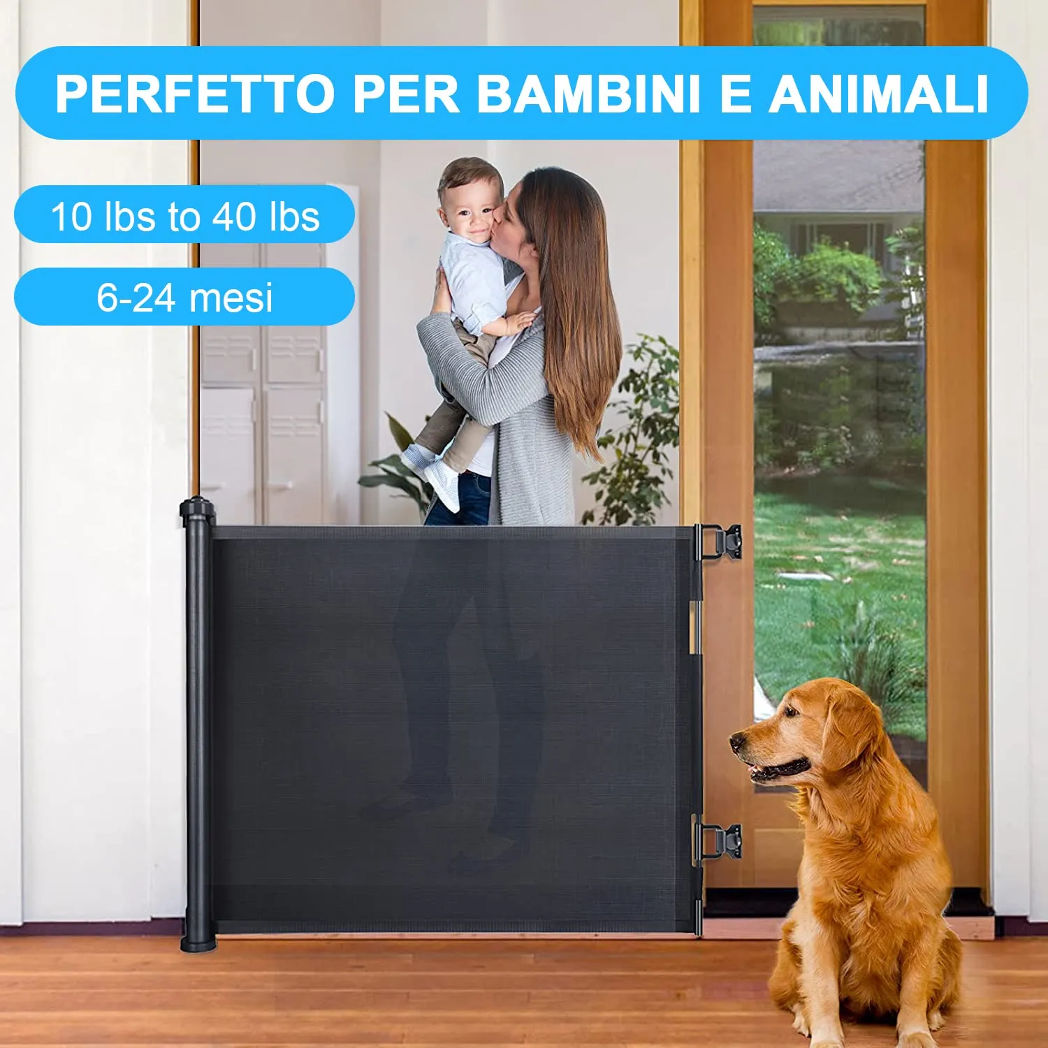 Cancelletto estensibile per scale, 0-150 cm Porta retrattile e cancelletto per bambini e animali domestici, barriera per bambini estensibile, adatto per Scale Interni Esterni Corrido - immagine 5