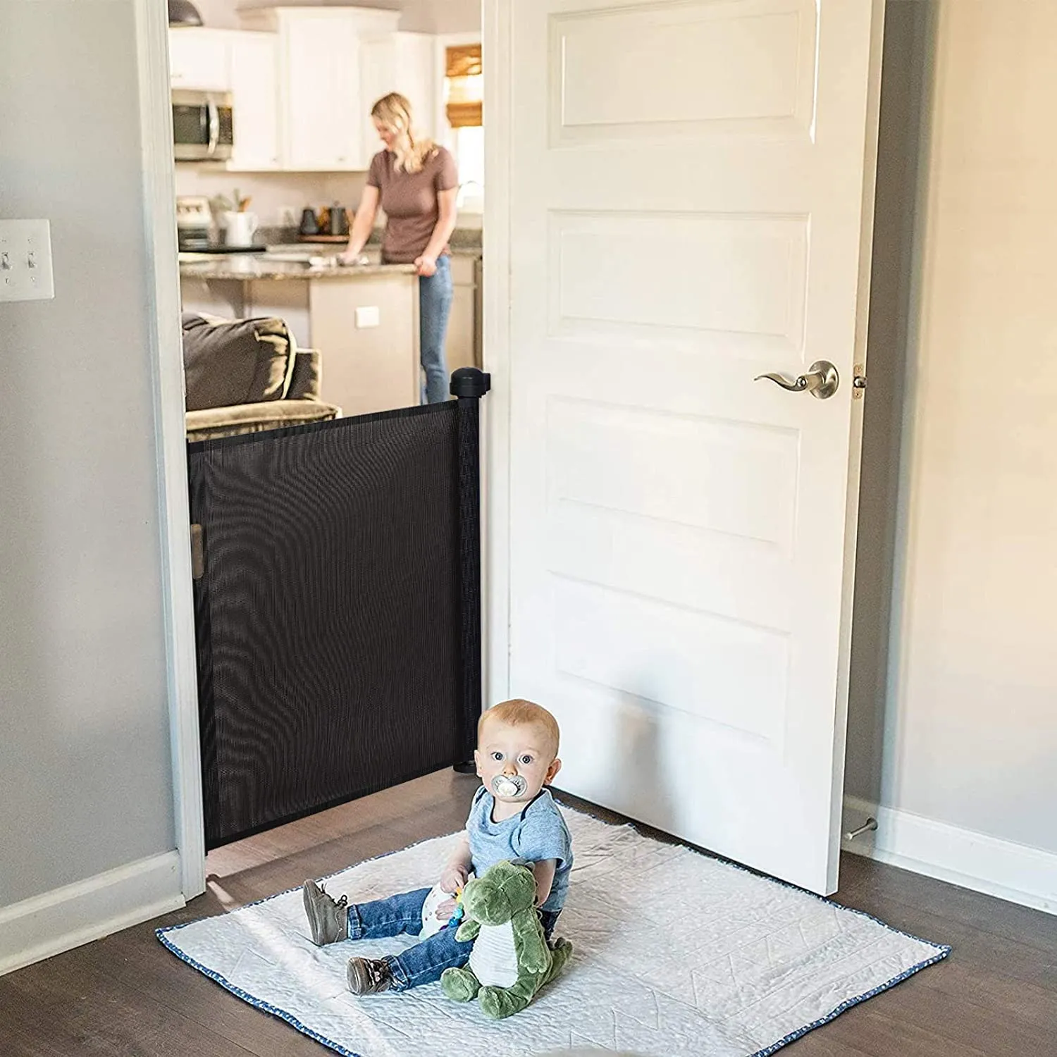 Cancelletto estensibile per scale, 0-150 cm Porta retrattile e cancelletto per bambini e animali domestici, barriera per bambini estensibile, adatto per Scale Interni Esterni Corrido - immagine 6
