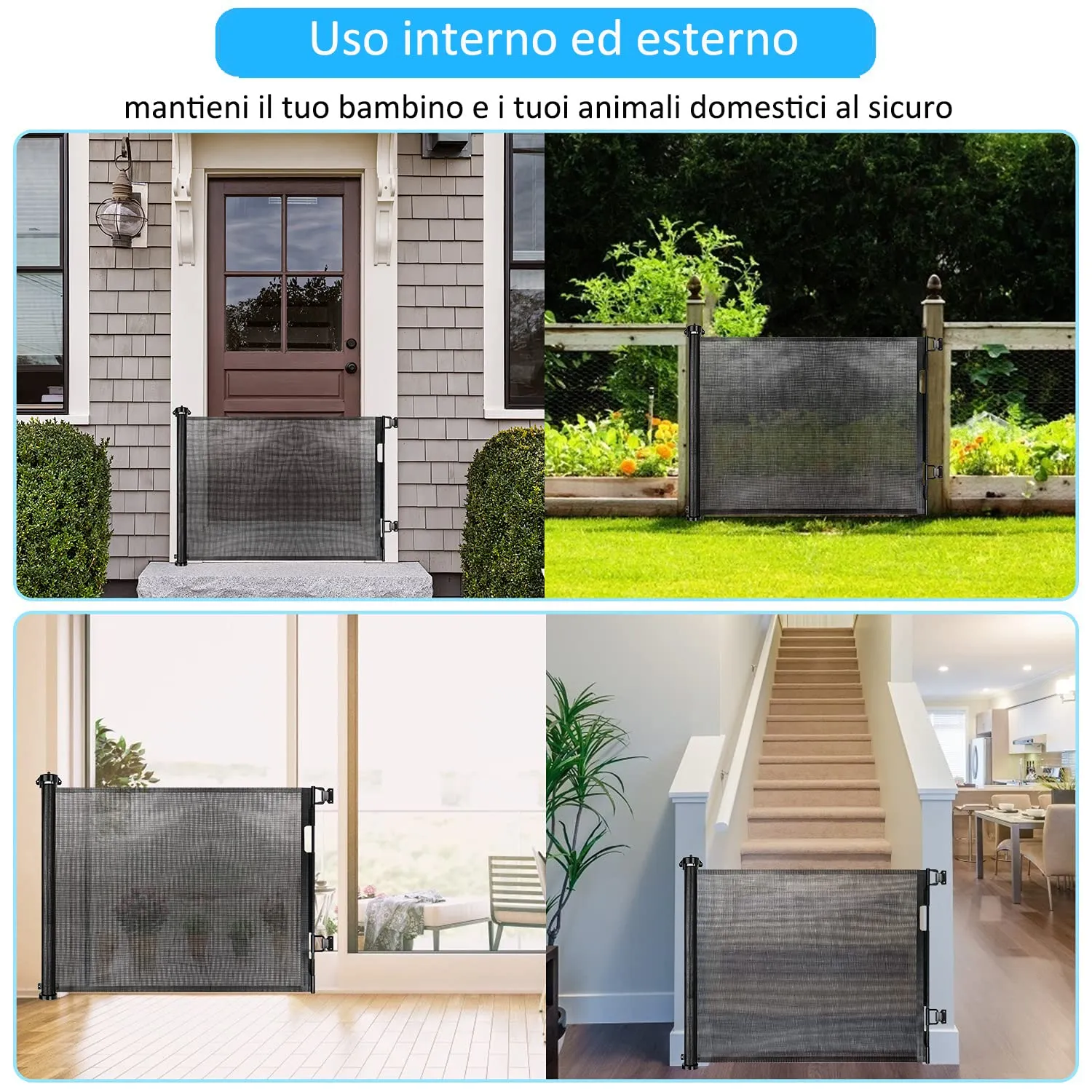 Cancelletto estensibile per scale, 0-150 cm Porta retrattile e cancelletto per bambini e animali domestici, barriera per bambini estensibile, adatto per Scale Interni Esterni Corrido - immagine 7