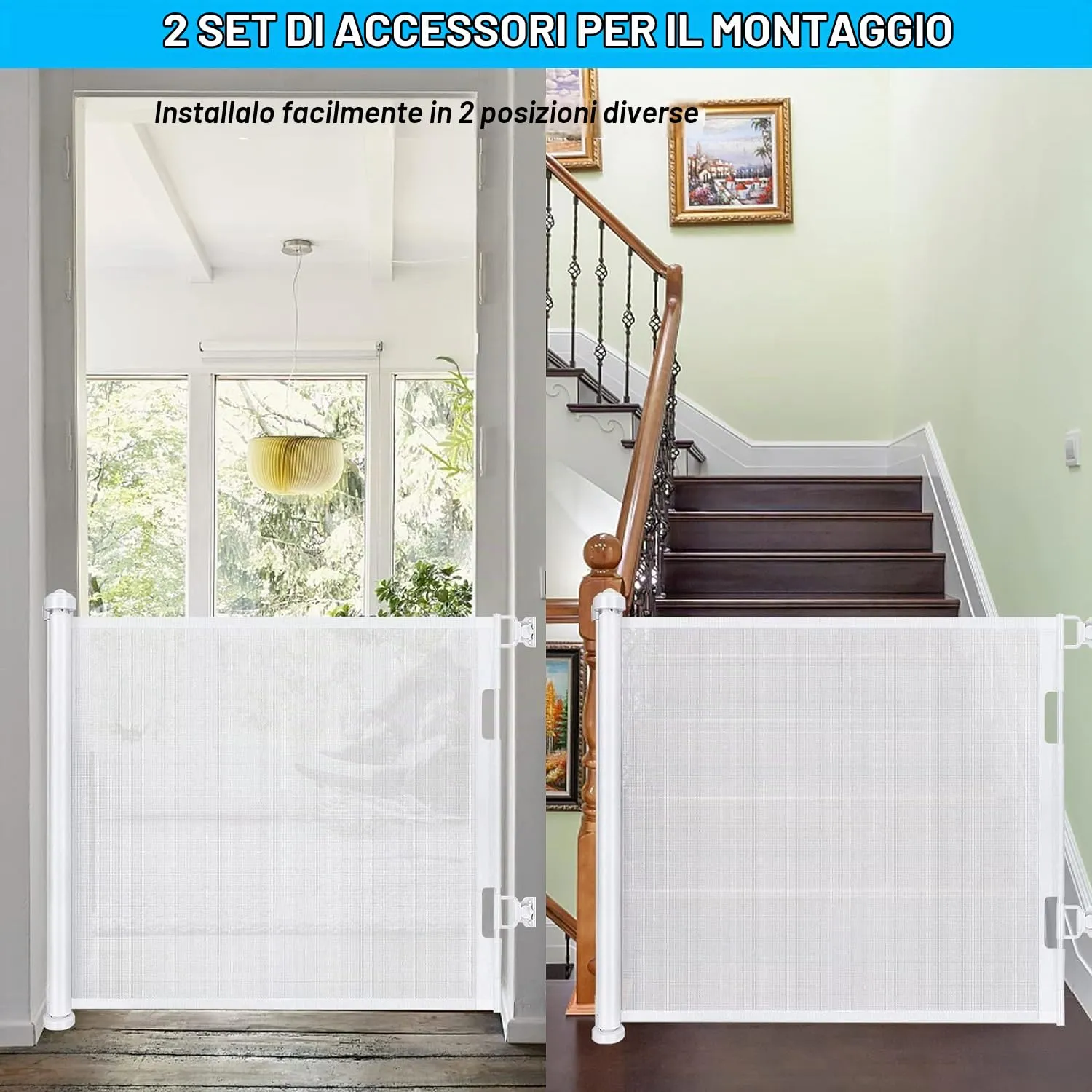 Cancelletto estensibile per scale, 0-150 cm Porta retrattile e cancelletto per bambini e animali domestici, barriera per bambini estensibile, adatto per Scale Interni Esterni Corrido (Bianco) - immagine 5
