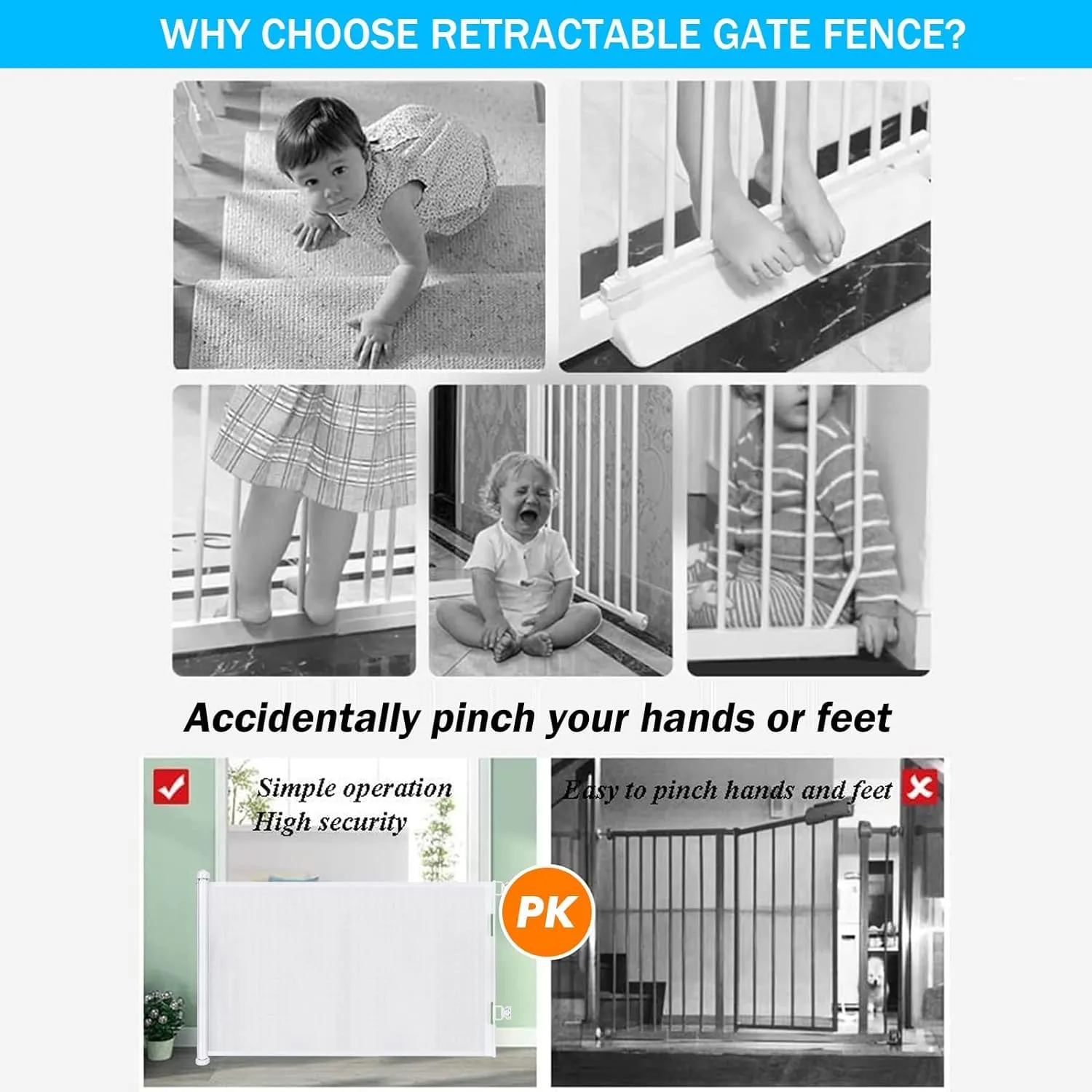 Cancelletto estensibile per scale, 0-150 cm Porta retrattile e cancelletto per bambini e animali domestici, barriera per bambini estensibile, adatto per Scale Interni Esterni Corrido (Bianco) - immagine 6