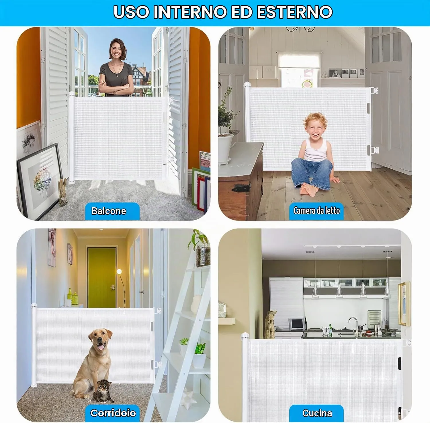 Cancelletto estensibile per scale, 0-150 cm Porta retrattile e cancelletto per bambini e animali domestici, barriera per bambini estensibile, adatto per Scale Interni Esterni Corrido (Bianco) - immagine 7