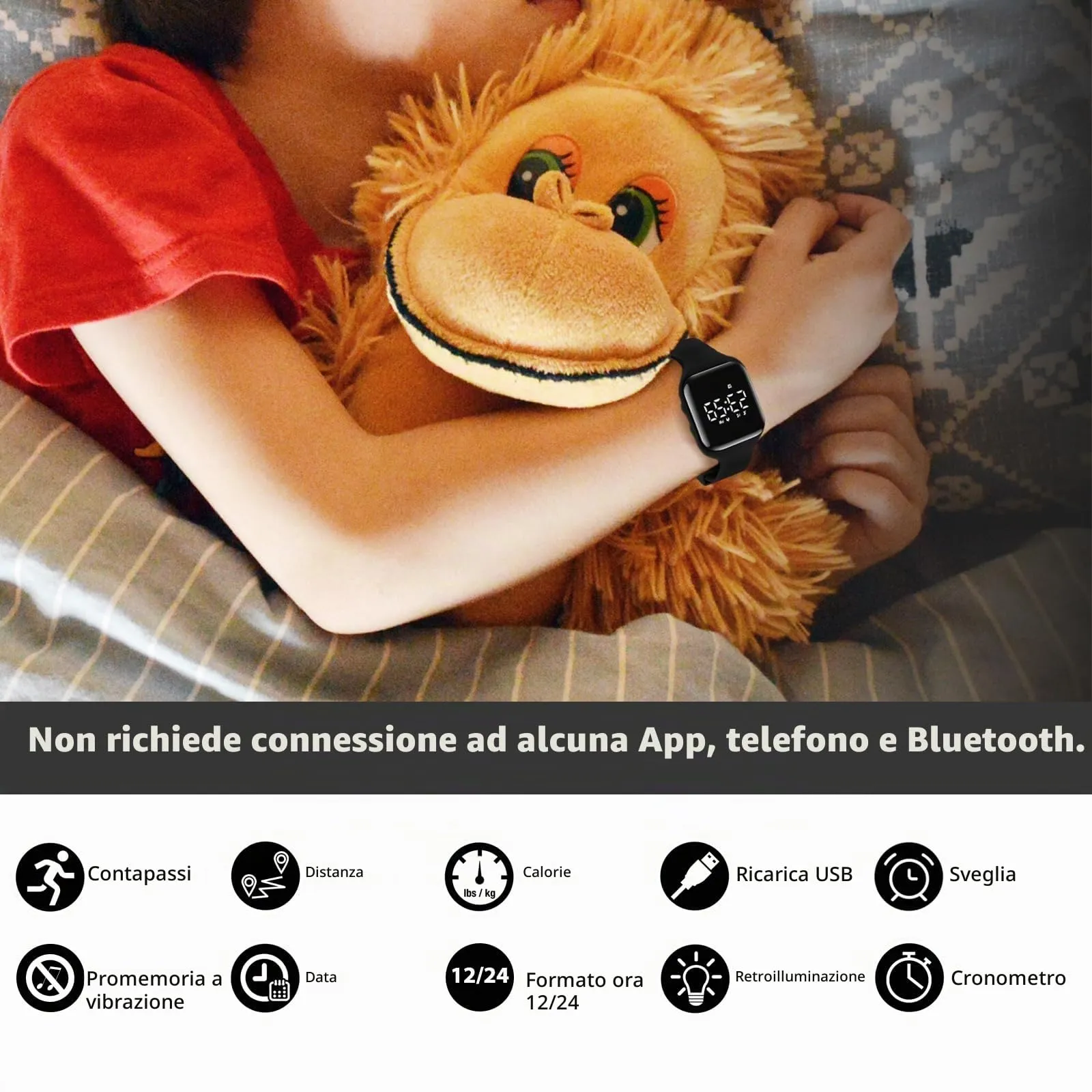 aswan watch Orologio Digitale Bambina Bambino con Contapassi,Calorie e Distanza senza App,Sveglia, Cronometro, Data, Luce-Orologio da polso Ragazza Ragazzo con Cinturino in Silicone - immagine 2