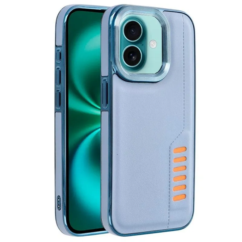 Raffinata custodia Milano in TPU rinforzato e similpelle blu per iPhone 16 Plus - immagine 1