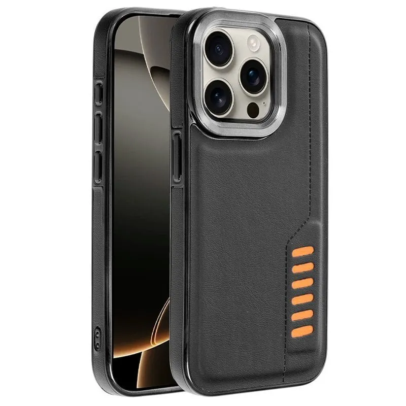 Raffinata custodia Milano in TPU rinforzato e similpelle nera per iPhone 16 Pro - immagine 1