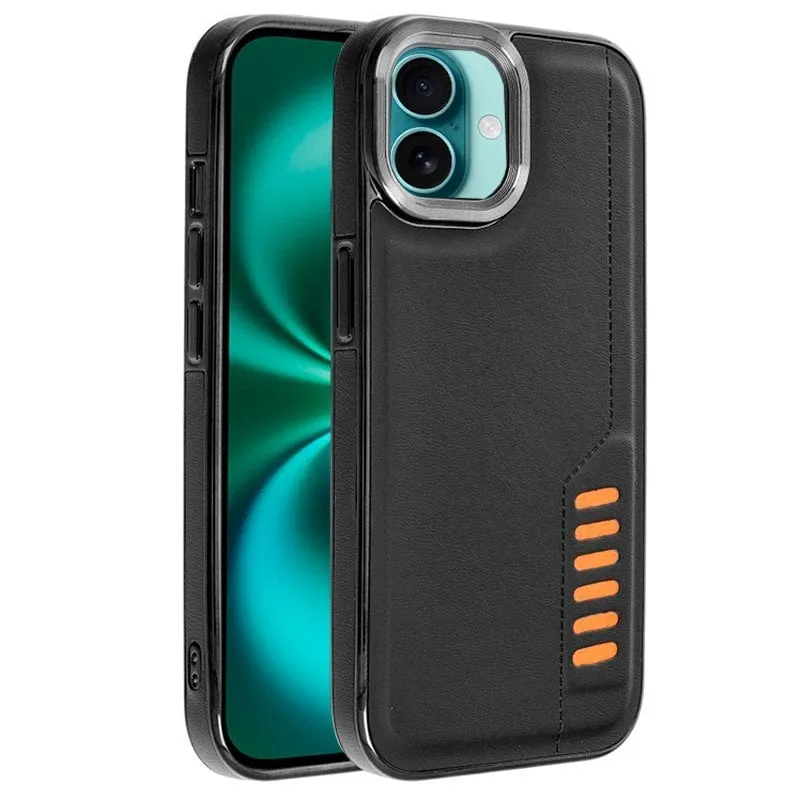 Raffinata custodia Milano in TPU rinforzato e similpelle nera per iPhone 16 Plus - immagine 1