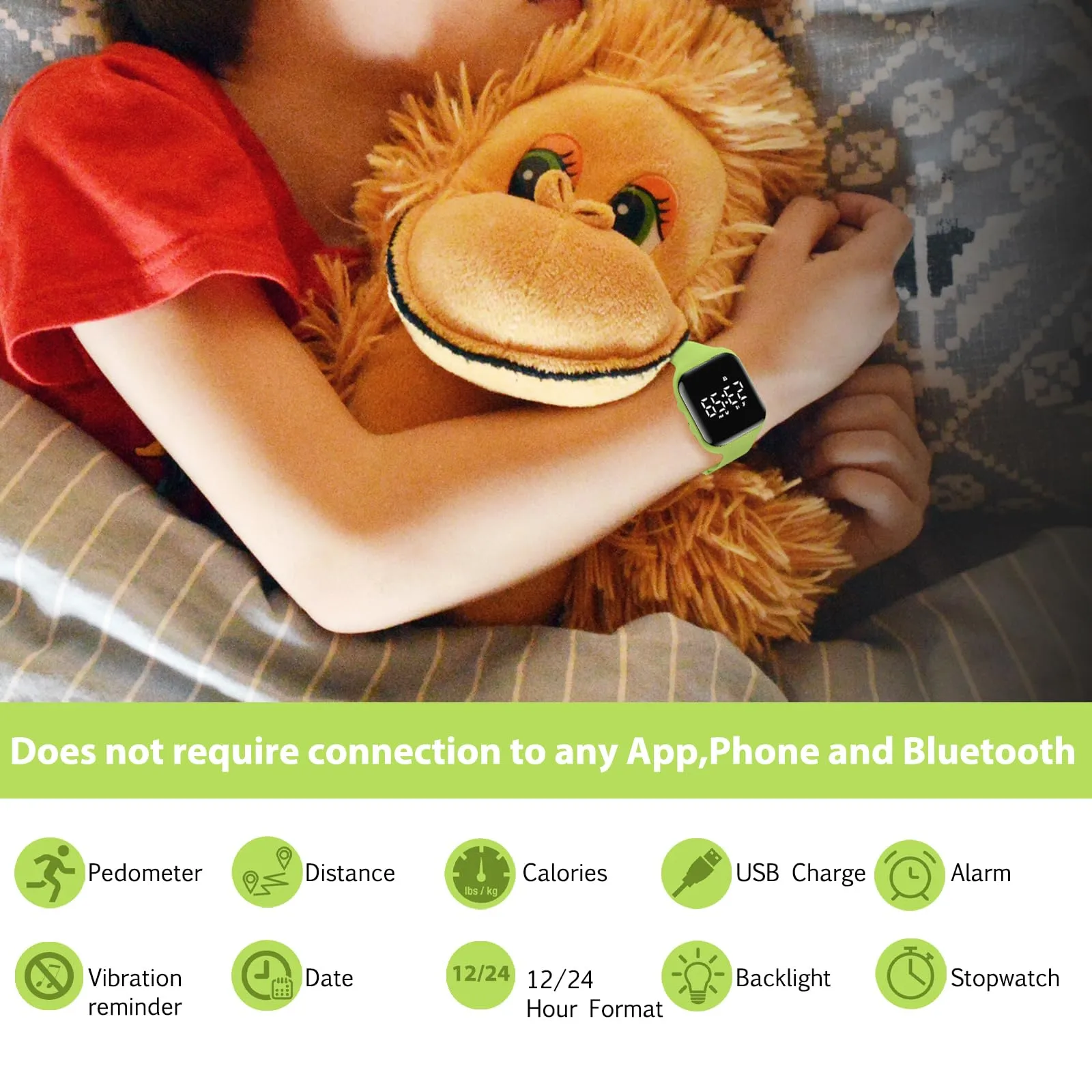 aswan watch Orologio Digitale Bambina Bambino con Contapassi,Calorie e Distanza senza App,Sveglia, Cronometro, Data, Luce-Orologio da polso Ragazza Ragazzo con Cinturino in Silicone - immagine 2