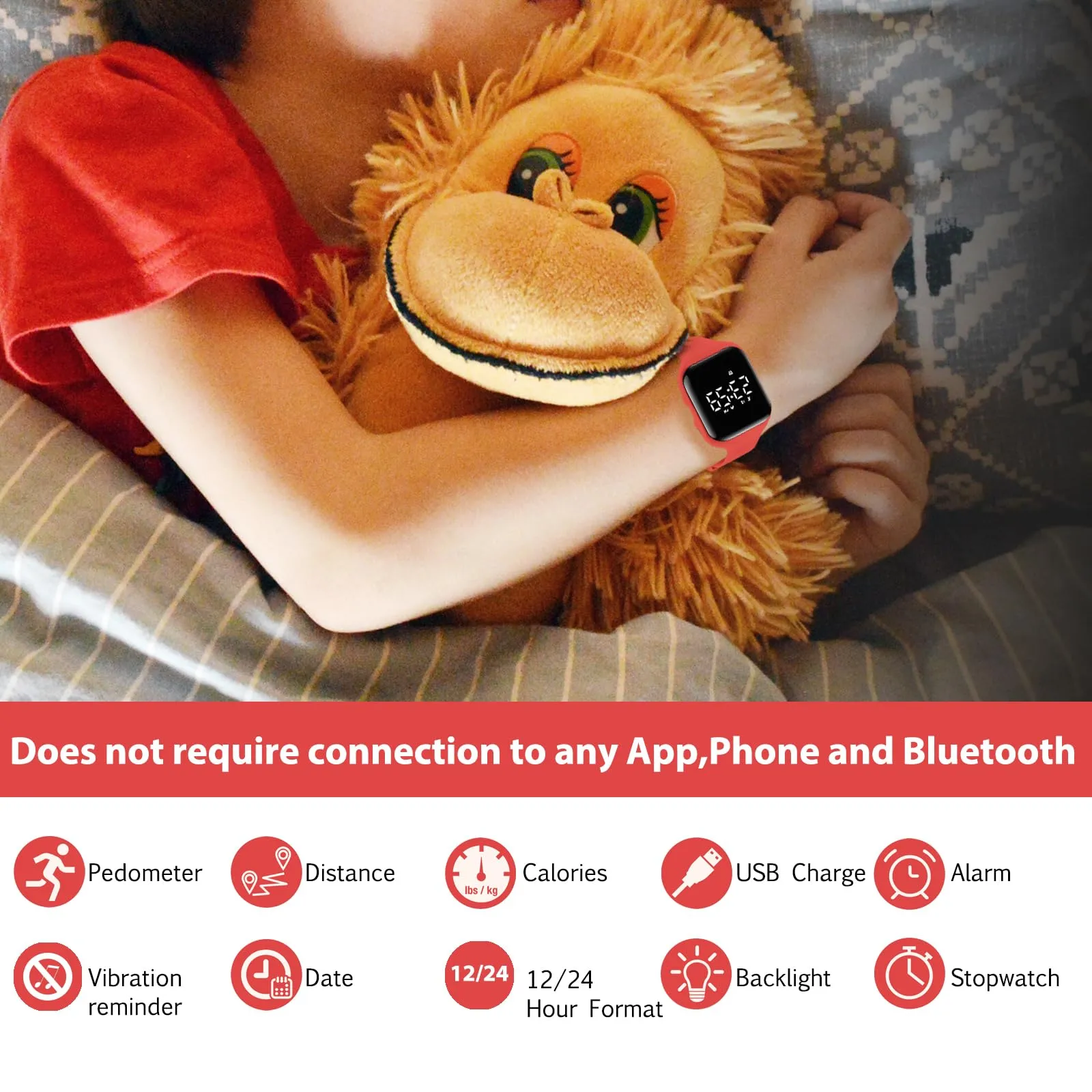 aswan watch Orologio Digitale Bambina Bambino con Contapassi,Calorie e Distanza senza App,Sveglia, Cronometro, Data, Luce-Orologio da polso Ragazza Ragazzo con Cinturino in Silicone - immagine 2