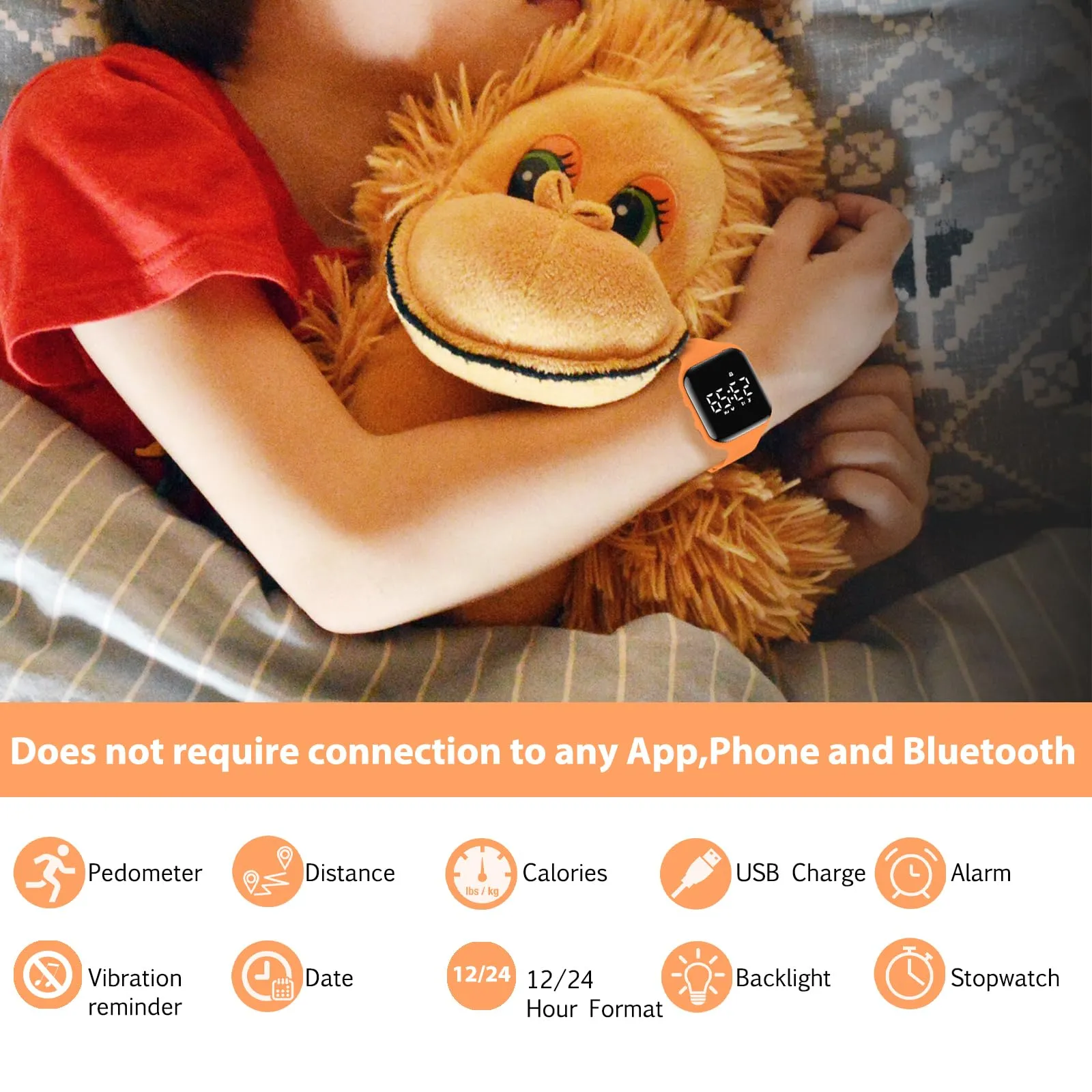 aswan watch Orologio Digitale Bambina Bambino con Contapassi,Calorie e Distanza senza App,Sveglia, Cronometro, Data, Luce-Orologio da polso Ragazza Ragazzo con Cinturino in Silicone - immagine 2