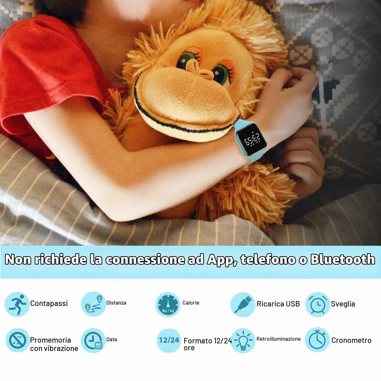 aswan watch Orologio Digitale Bambina Bambino con Contapassi,Calorie e Distanza senza App,Sveglia, Cronometro, Data, Luce-Orologio da polso Ragazza Ragazzo con Cinturino in Silicone - immagine 2