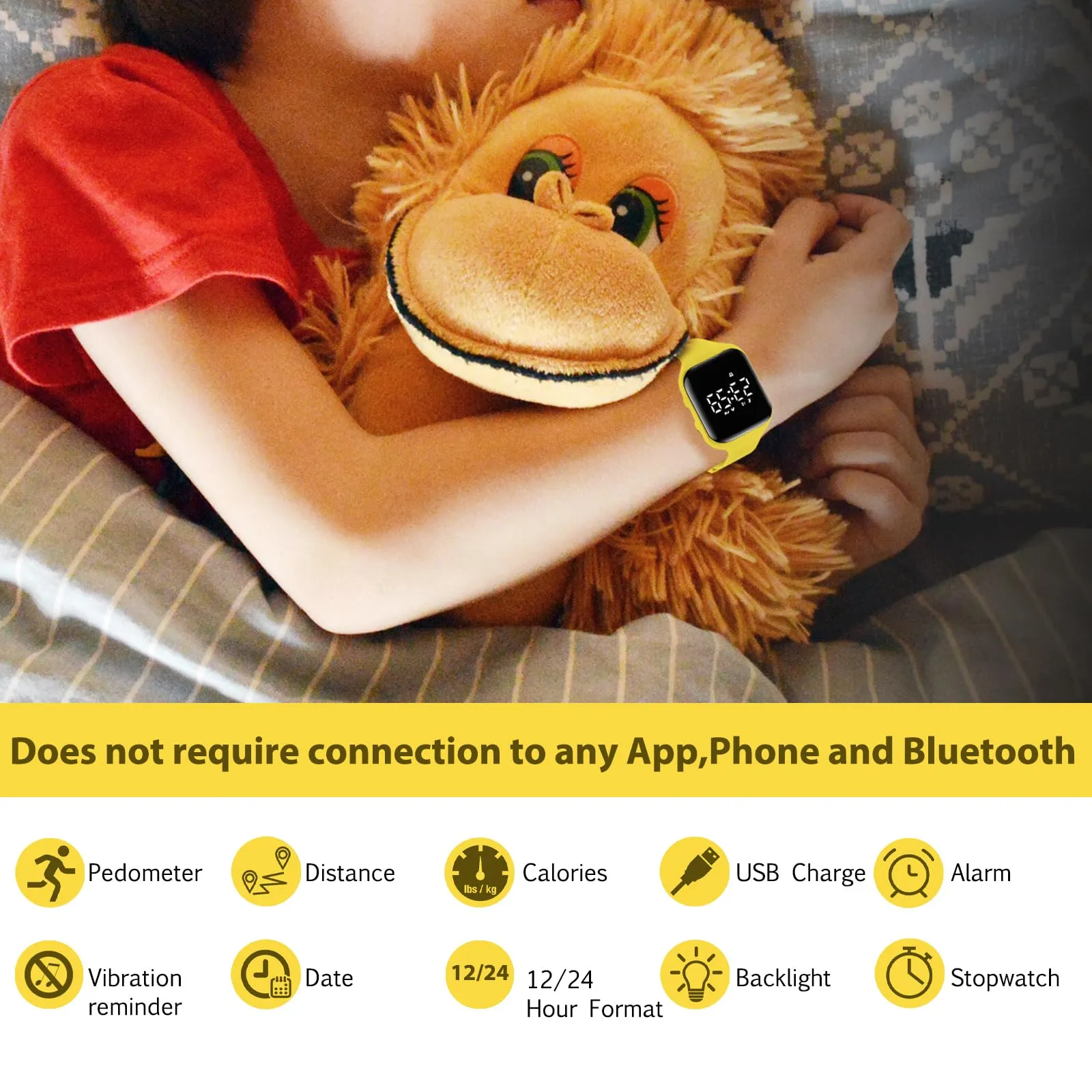 aswan watch Orologio Digitale Bambina Bambino con Contapassi,Calorie e Distanza senza App,Sveglia, Cronometro, Data, Luce-Orologio da polso Ragazza Ragazzo con Cinturino in Silicone - immagine 2