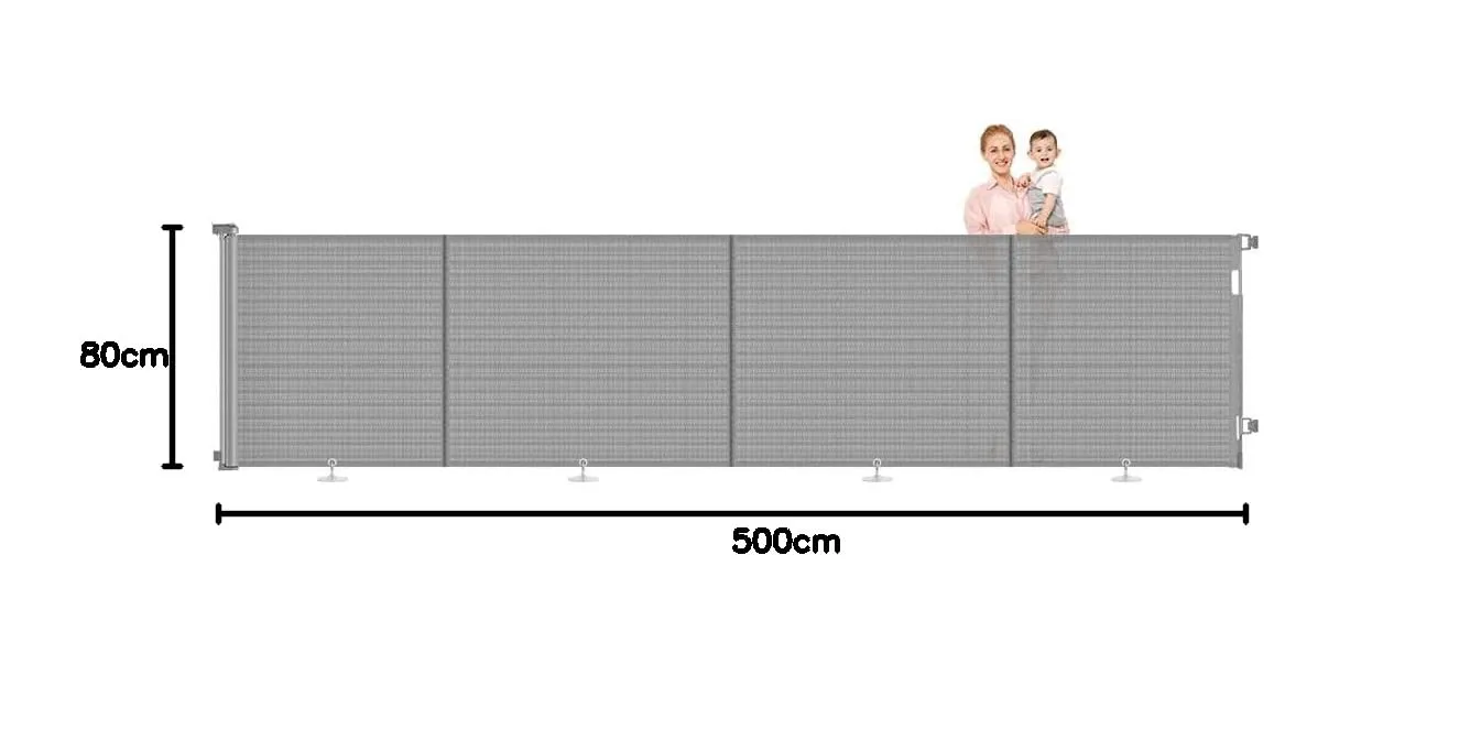 Griglia di protezione per scale, allungabile, 500 cm Porta retrattile e cancelletto per bambini e animali domestici, utilizzabile con una sola mano, per scale, porte, interni ed esterni - immagine 9