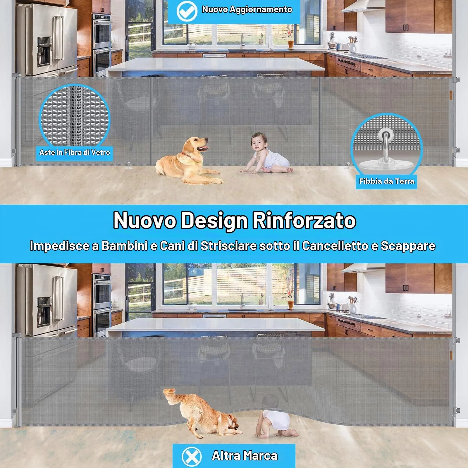 Griglia di protezione per scale, allungabile, 300 cm Porta retrattile e cancelletto per bambini e animali domestici, utilizzabile con una sola mano, per scale, porte, interni ed esterni - immagine 2