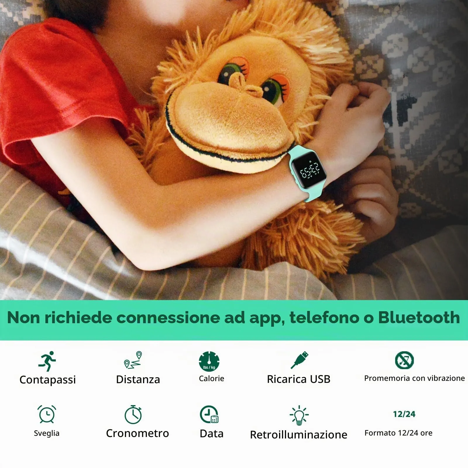 aswan watch Orologio Digitale Bambina Bambino con Contapassi,Calorie e Distanza senza App,Sveglia, Cronometro, Data, Luce-Orologio da polso Ragazza Ragazzo con Cinturino in Silicone - immagine 2