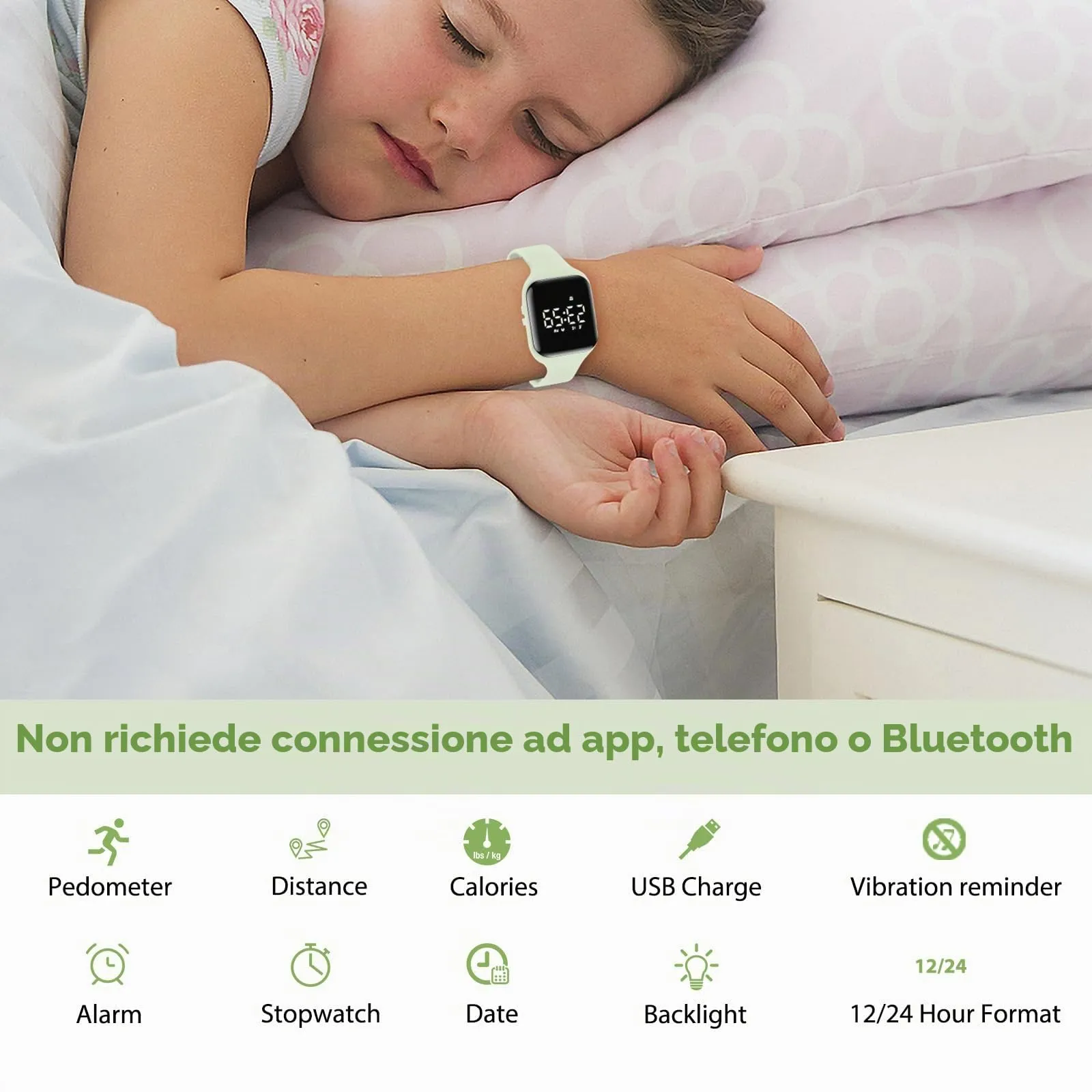 aswan watch Orologio Digitale Bambina Bambino con Contapassi,Calorie e Distanza senza App,Sveglia, Cronometro, Data, Luce-Orologio da polso Ragazza Ragazzo con Cinturino in Silicone - immagine 2