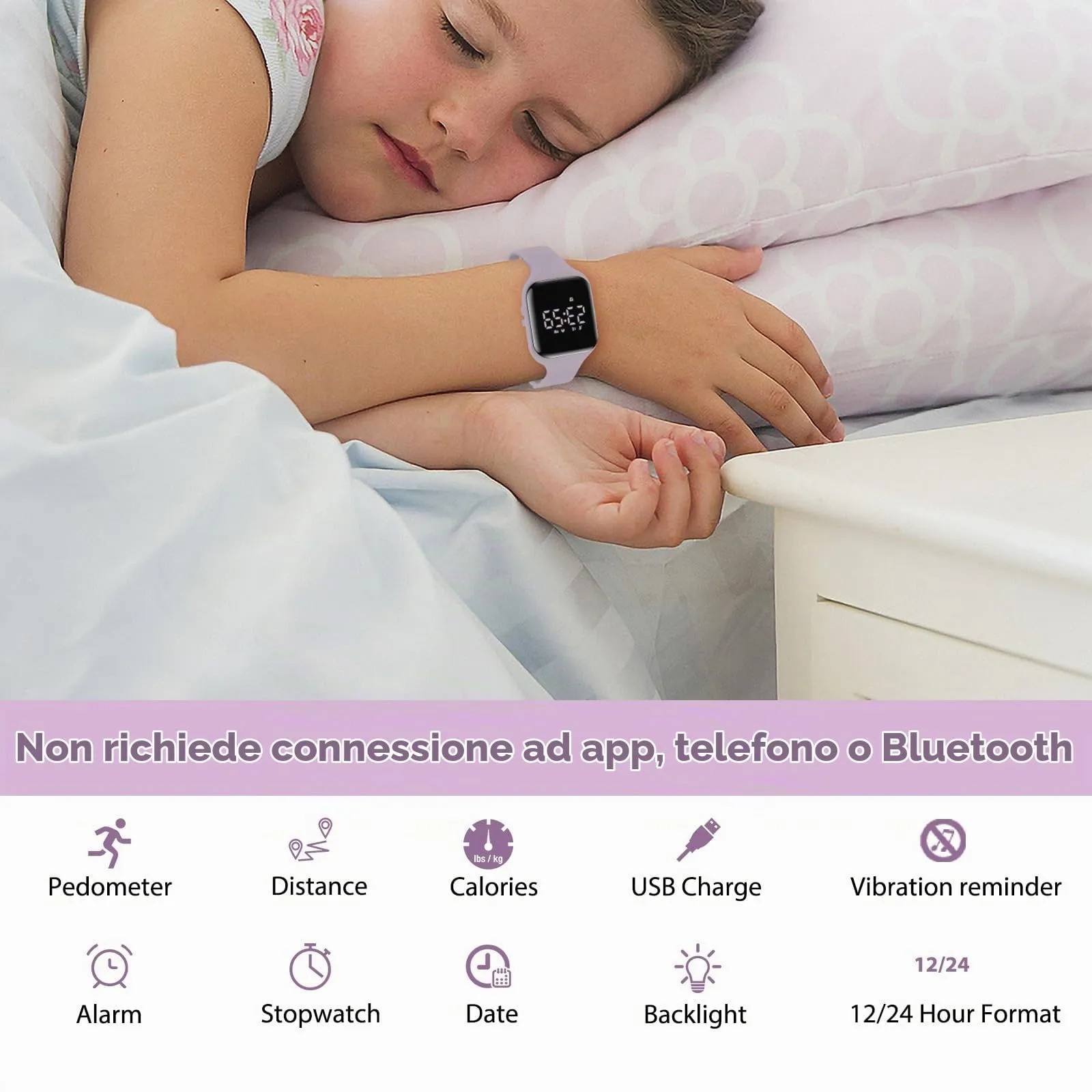 aswan watch Orologio Digitale Bambina Bambino con Contapassi,Calorie e Distanza senza App,Sveglia, Cronometro, Data, Luce-Orologio da polso Ragazza Ragazzo con Cinturino in Silicone - immagine 2