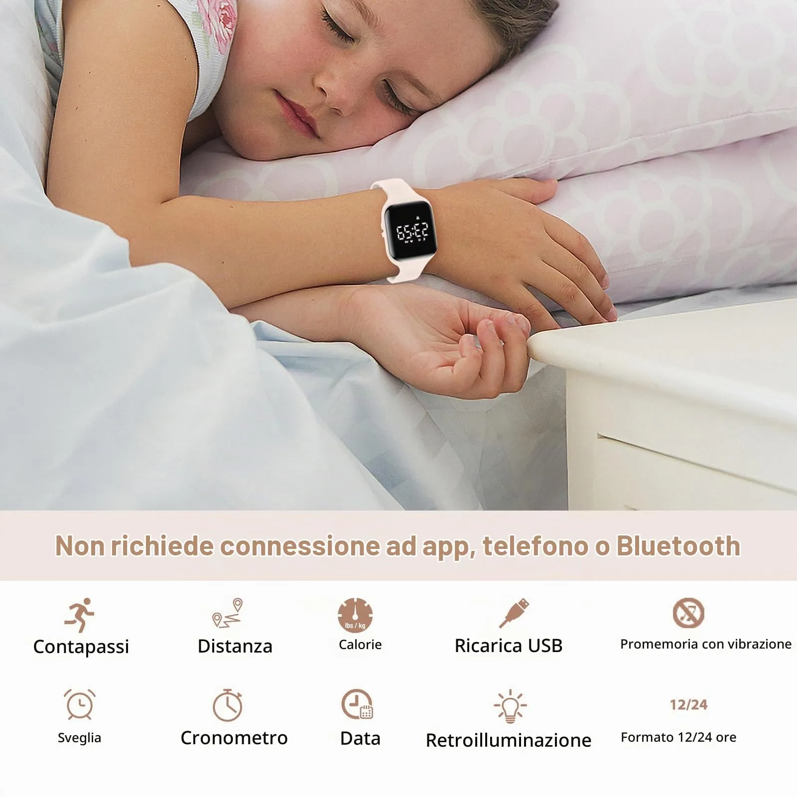 aswan watch Orologio Digitale Bambina Bambino con Contapassi,Calorie e Distanza senza App,Sveglia, Cronometro, Data, Luce-Orologio da polso Ragazza Ragazzo con Cinturino in Silicone - immagine 2