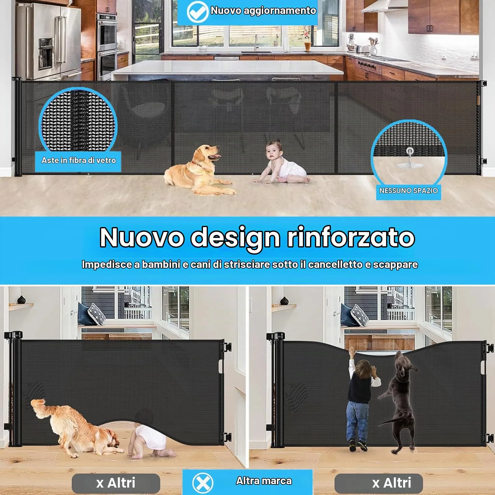 Griglia di protezione per scale, allungabile, 300 cm Porta retrattile e cancelletto per bambini e animali domestici, utilizzabile con una sola mano, per scale, porte, interni ed esterni - immagine 2