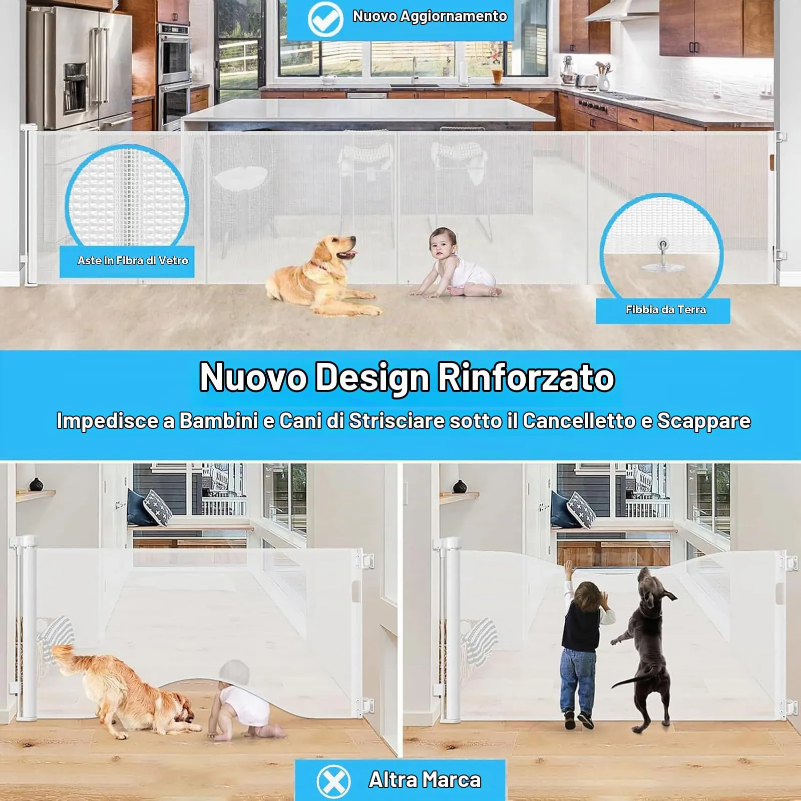 Griglia di protezione per scale, allungabile, 500 cm Porta retrattile e cancelletto per bambini e animali domestici, utilizzabile con una sola mano, per scale, porte, interni ed esterni - immagine 2