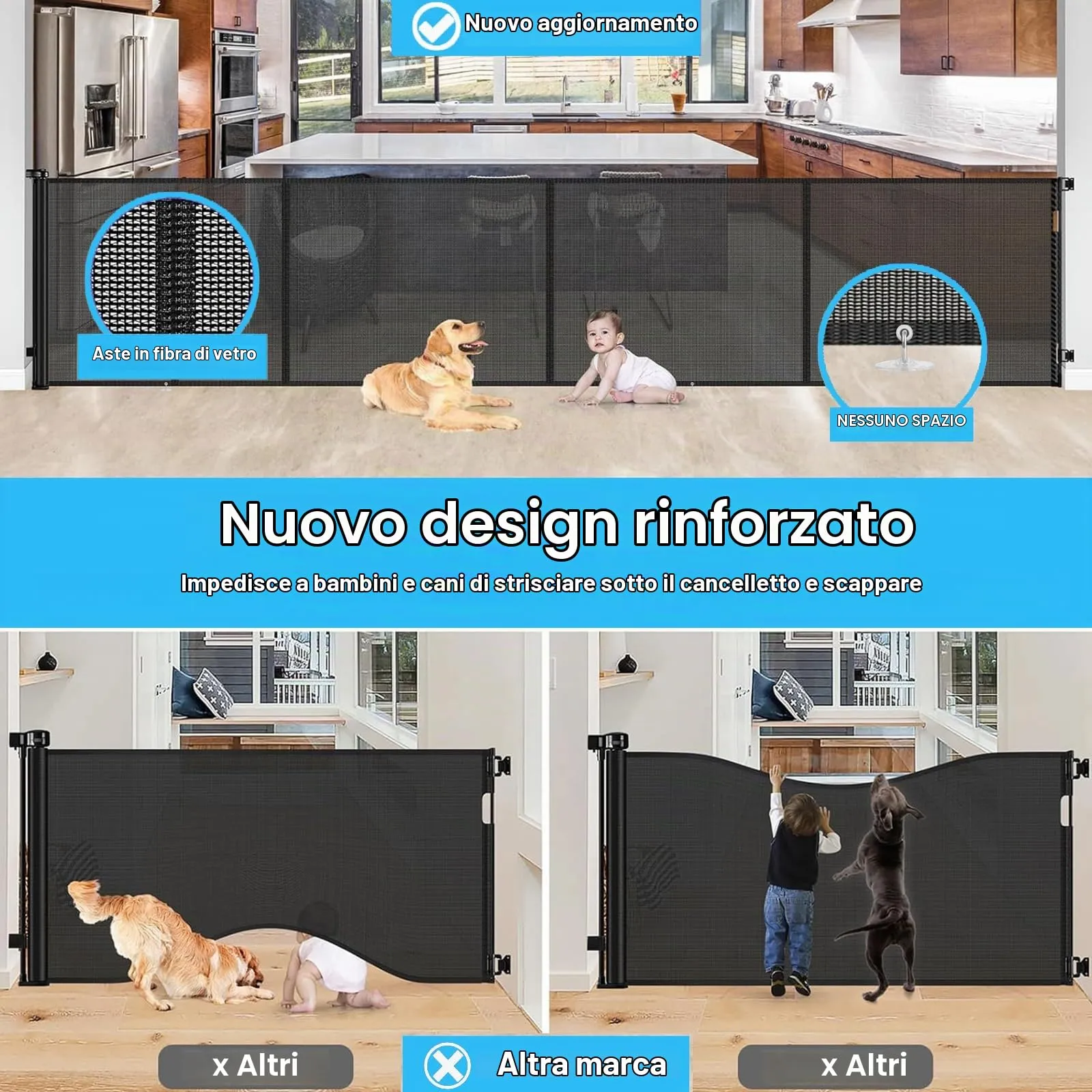 Griglia di protezione per scale, allungabile, 500 cm Porta retrattile e cancelletto per bambini e animali domestici, utilizzabile con una sola mano, per scale, porte, interni ed esterni - immagine 2