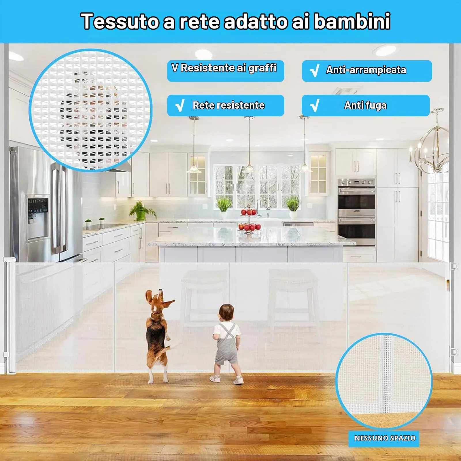 Griglia di protezione per scale, allungabile, 300 cm Porta retrattile e cancelletto per bambini e animali domestici, utilizzabile con una sola mano, per scale, porte, interni ed esterni - immagine 5