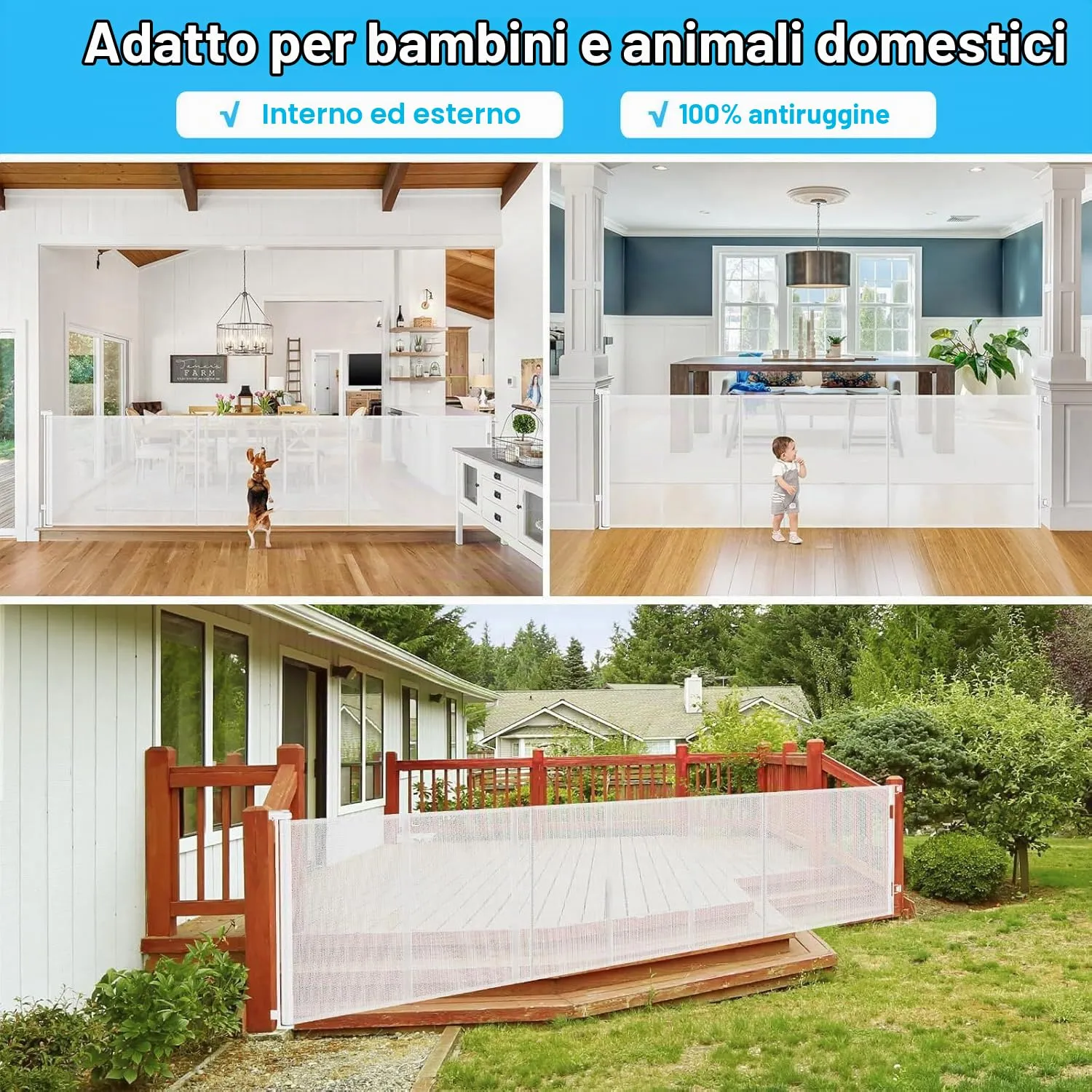 Griglia di protezione per scale, allungabile, 300 cm Porta retrattile e cancelletto per bambini e animali domestici, utilizzabile con una sola mano, per scale, porte, interni ed esterni - immagine 7