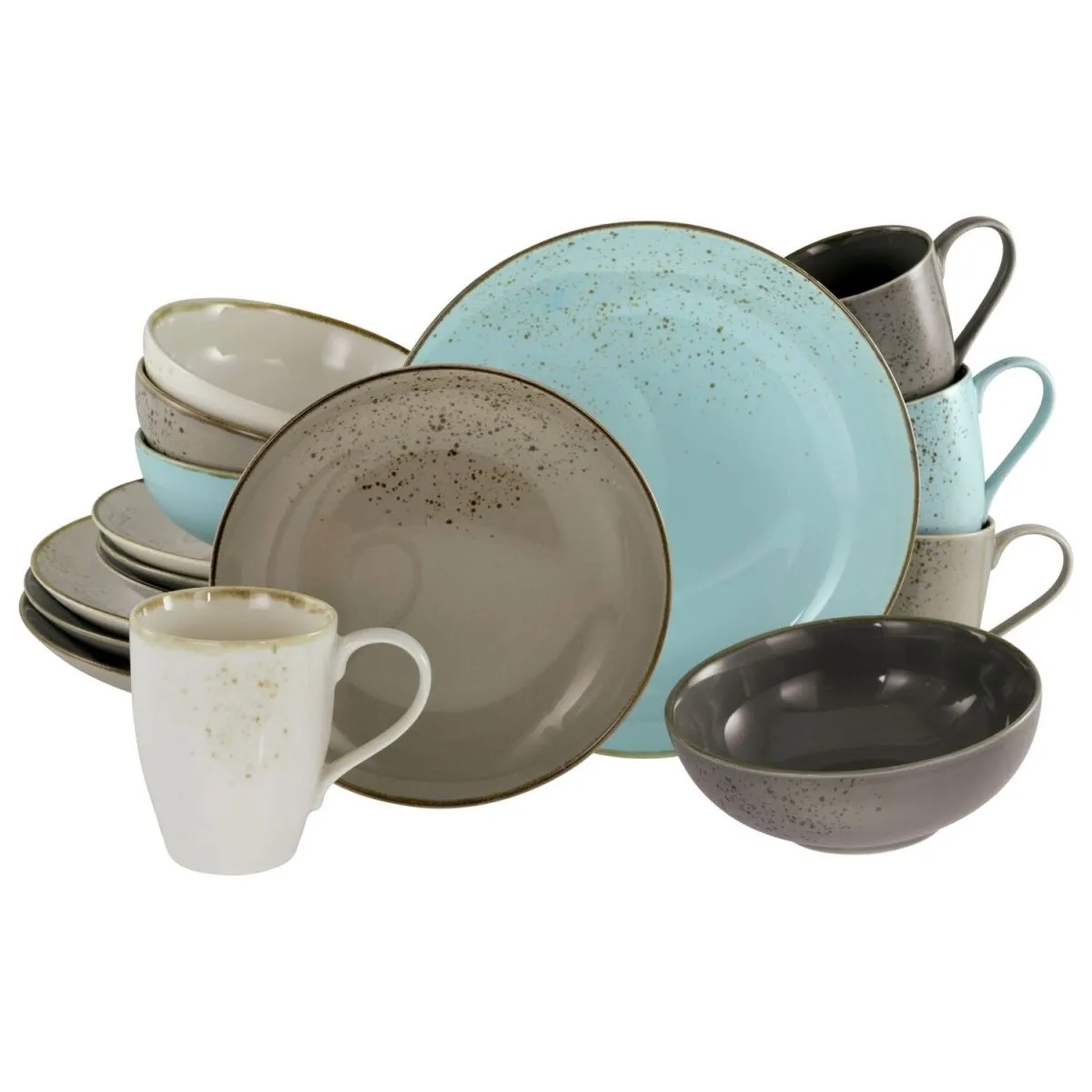 CreaTable Collezione Natura - Servizio combinato da 16 pezzi; grigio/beige/blu chiaro - immagine 1