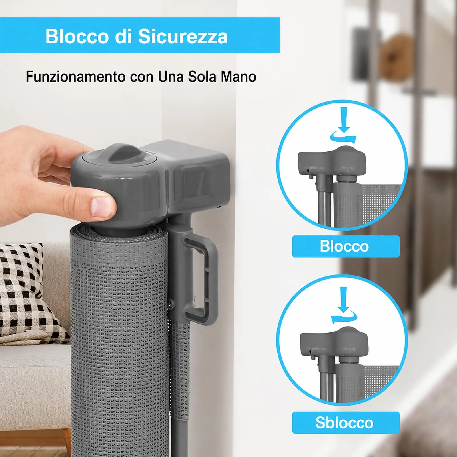 Cancelletto estensibile per scale, 0-200 cm Barriera di sicurezza per bambini estensibile, Barriera di sicurezza arrotolabile per Scale, cancelletti di sicurezza adatto per interni ed esterni - immagine 4