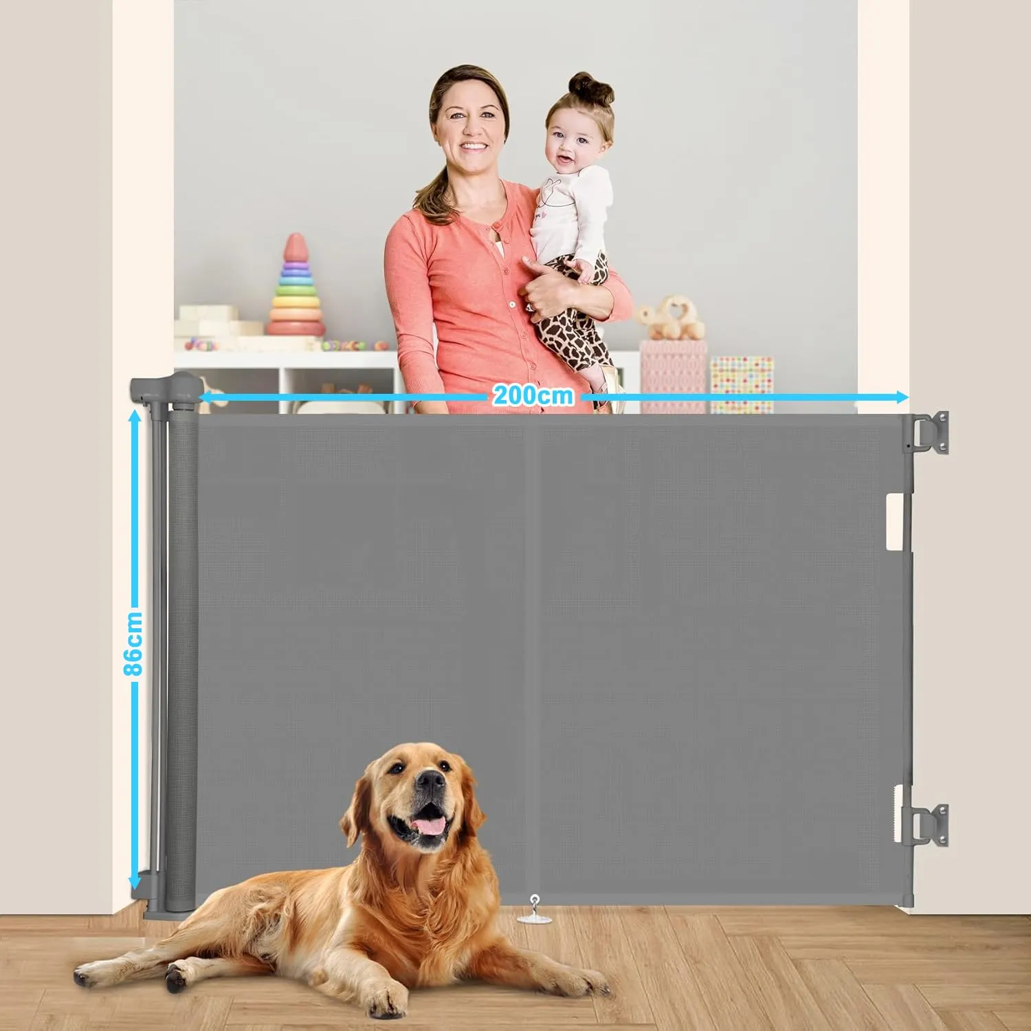 Cancelletto estensibile per scale, 0-200 cm Barriera di sicurezza per bambini estensibile, Barriera di sicurezza arrotolabile per Scale, cancelletti di sicurezza adatto per interni ed esterni - immagine 5