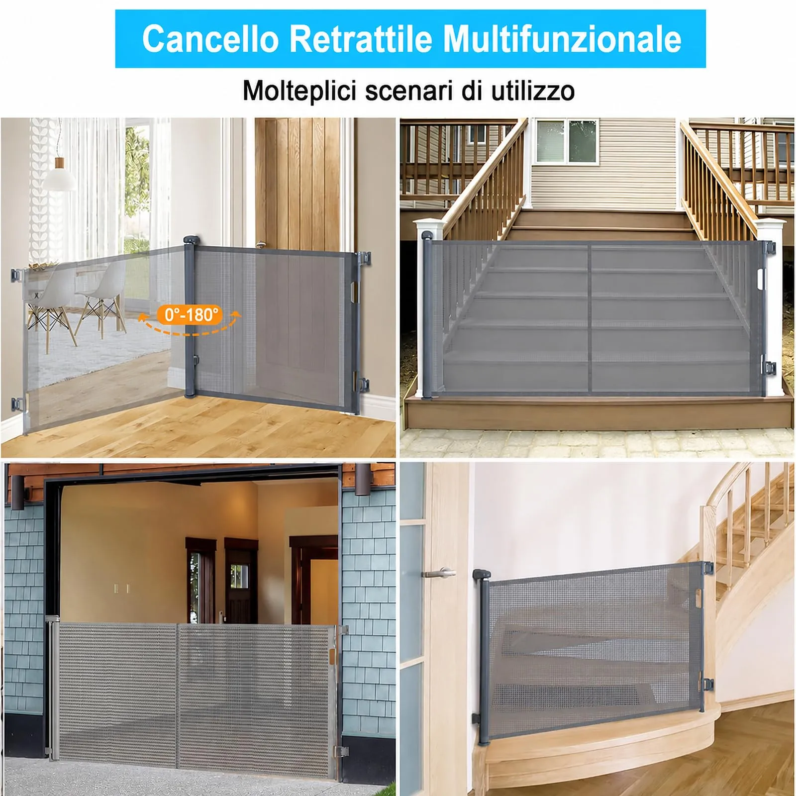 Cancelletto estensibile per scale, 0-200 cm Barriera di sicurezza per bambini estensibile, Barriera di sicurezza arrotolabile per Scale, cancelletti di sicurezza adatto per interni ed esterni - immagine 7